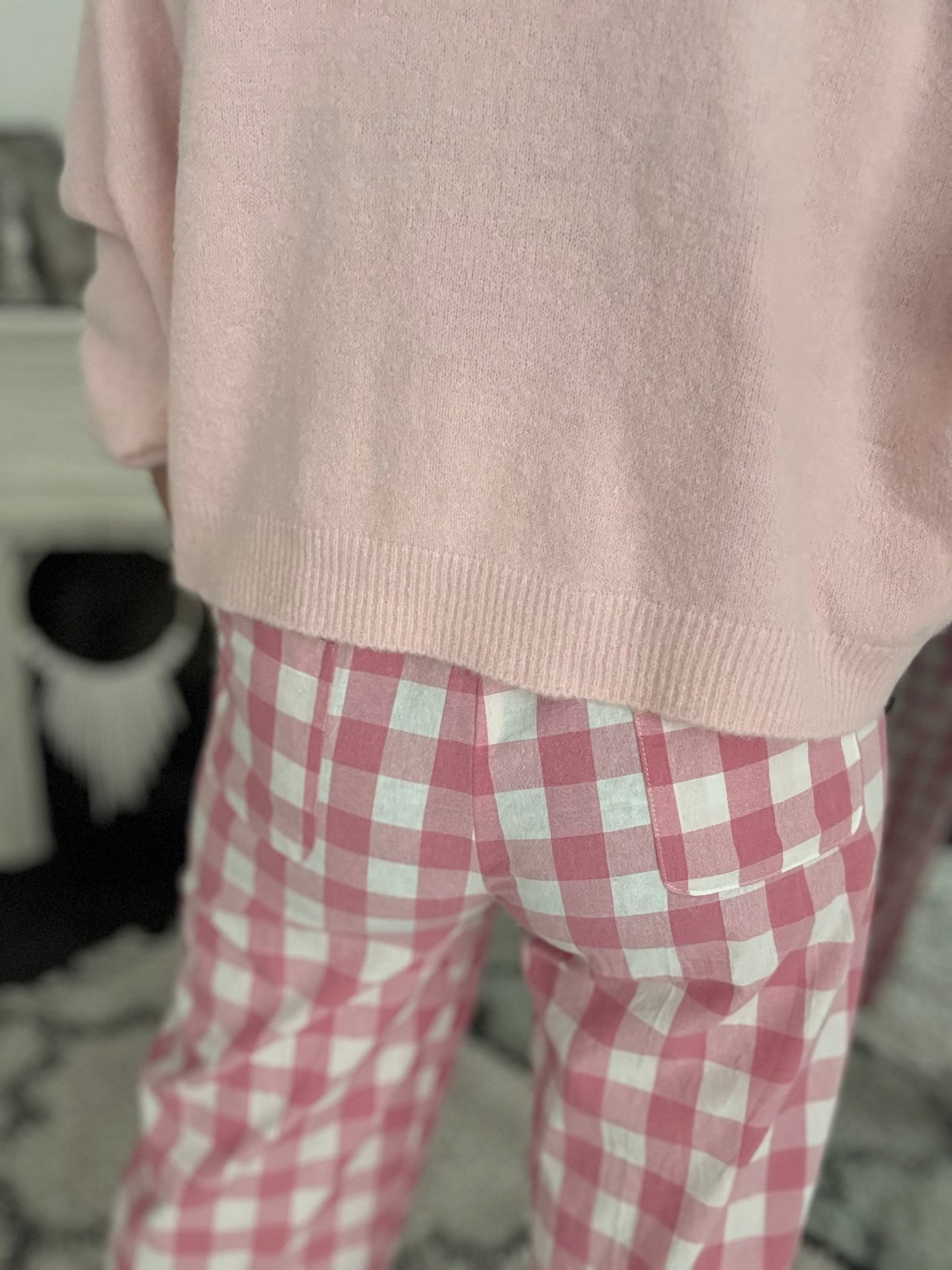 Check Trousers in Pink & White