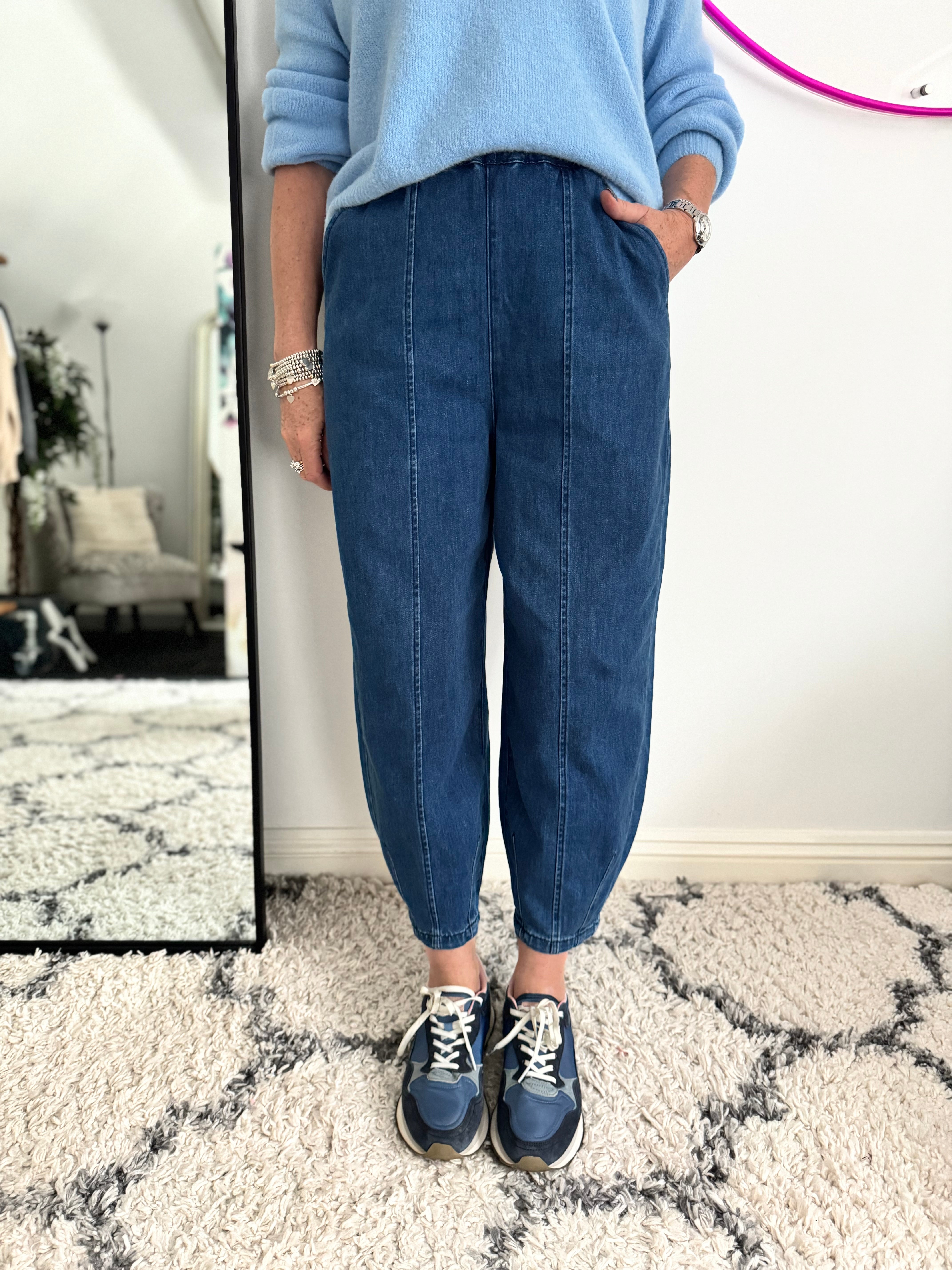 Premium Panel Jeans in Mid Denim