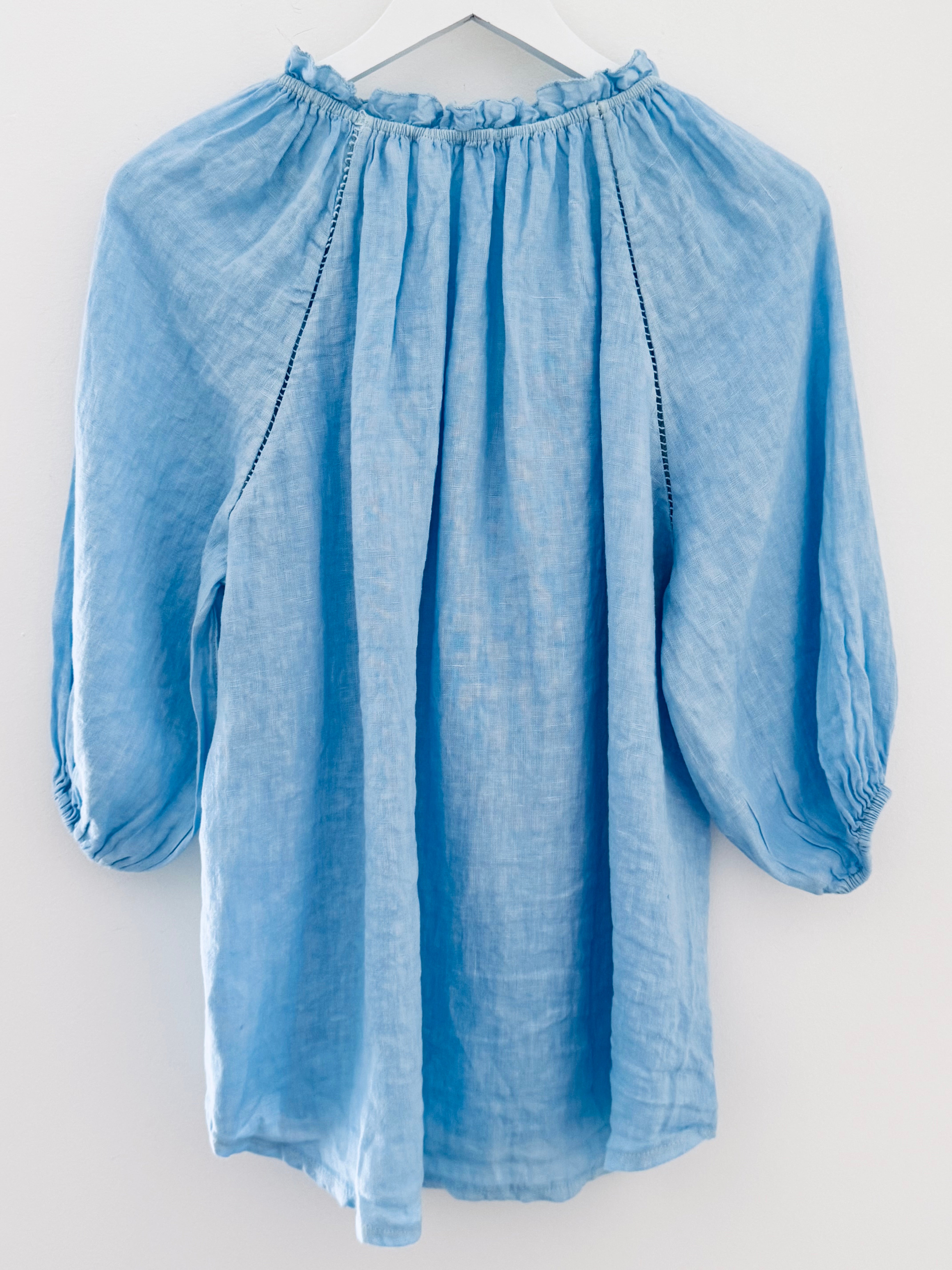 Pure Linen Designer Blouse in Sky Blue