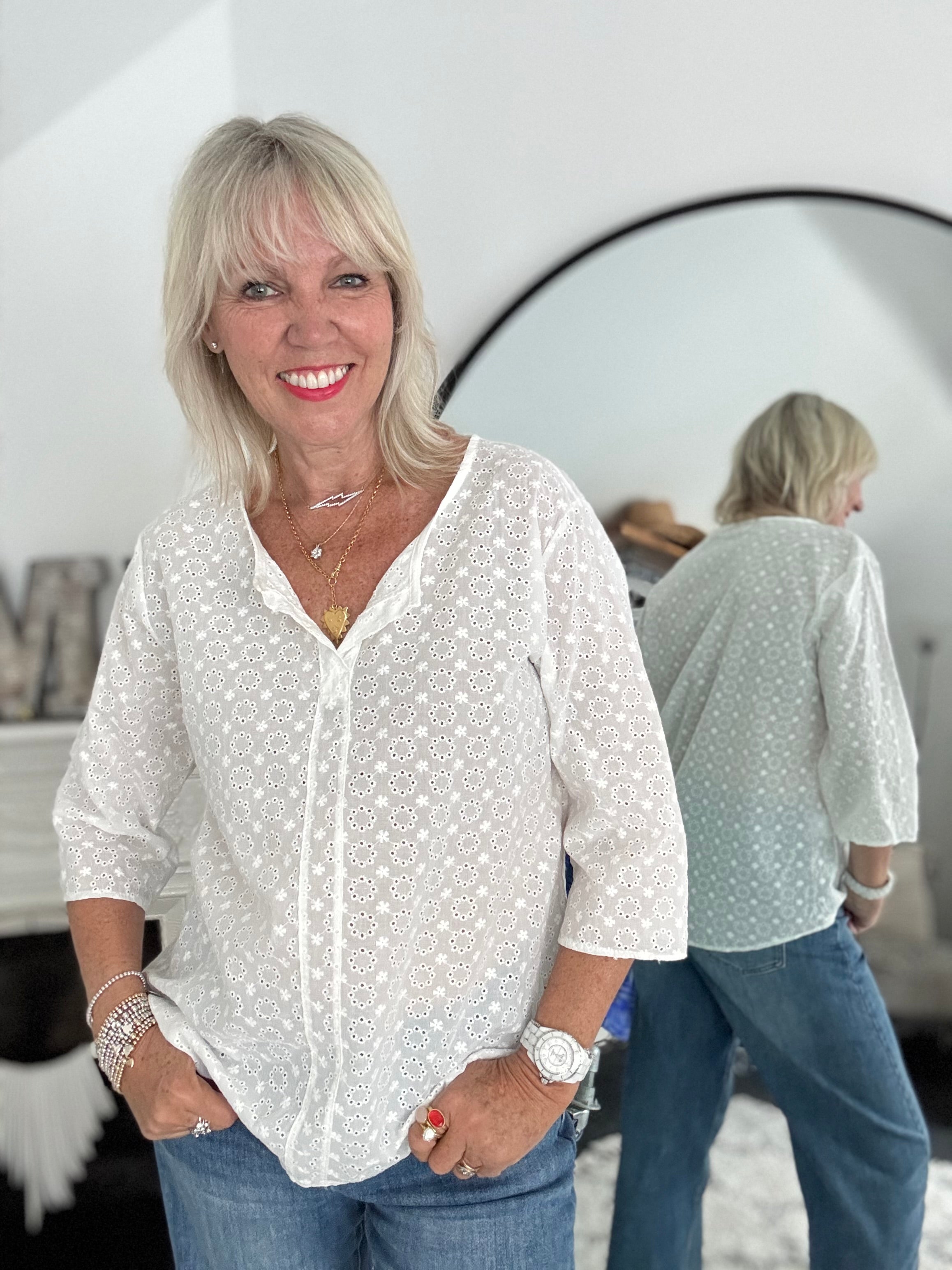 Broderie Anglaise Top in White