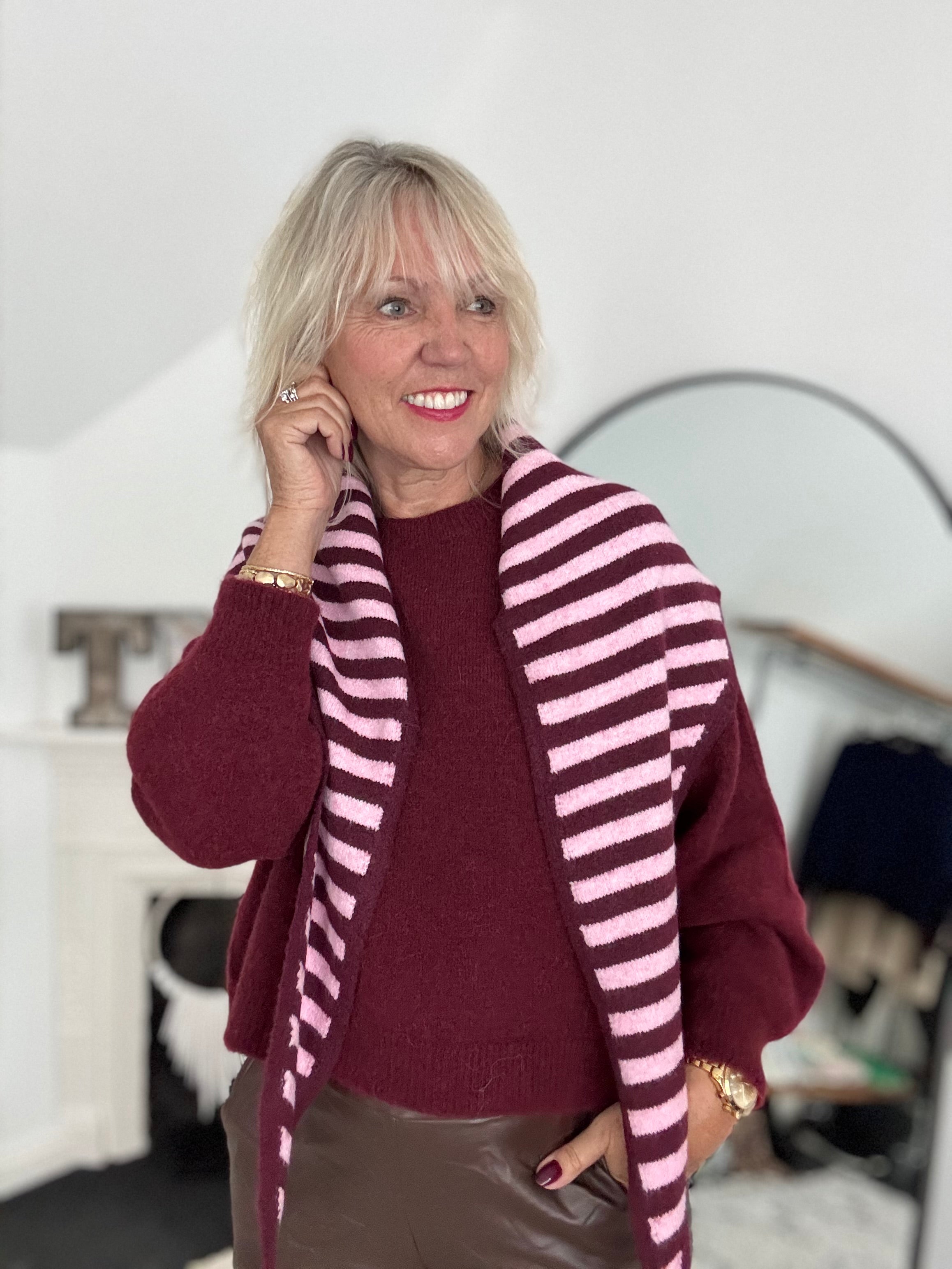 Triangle Scarf in Pink & Berry Stripe