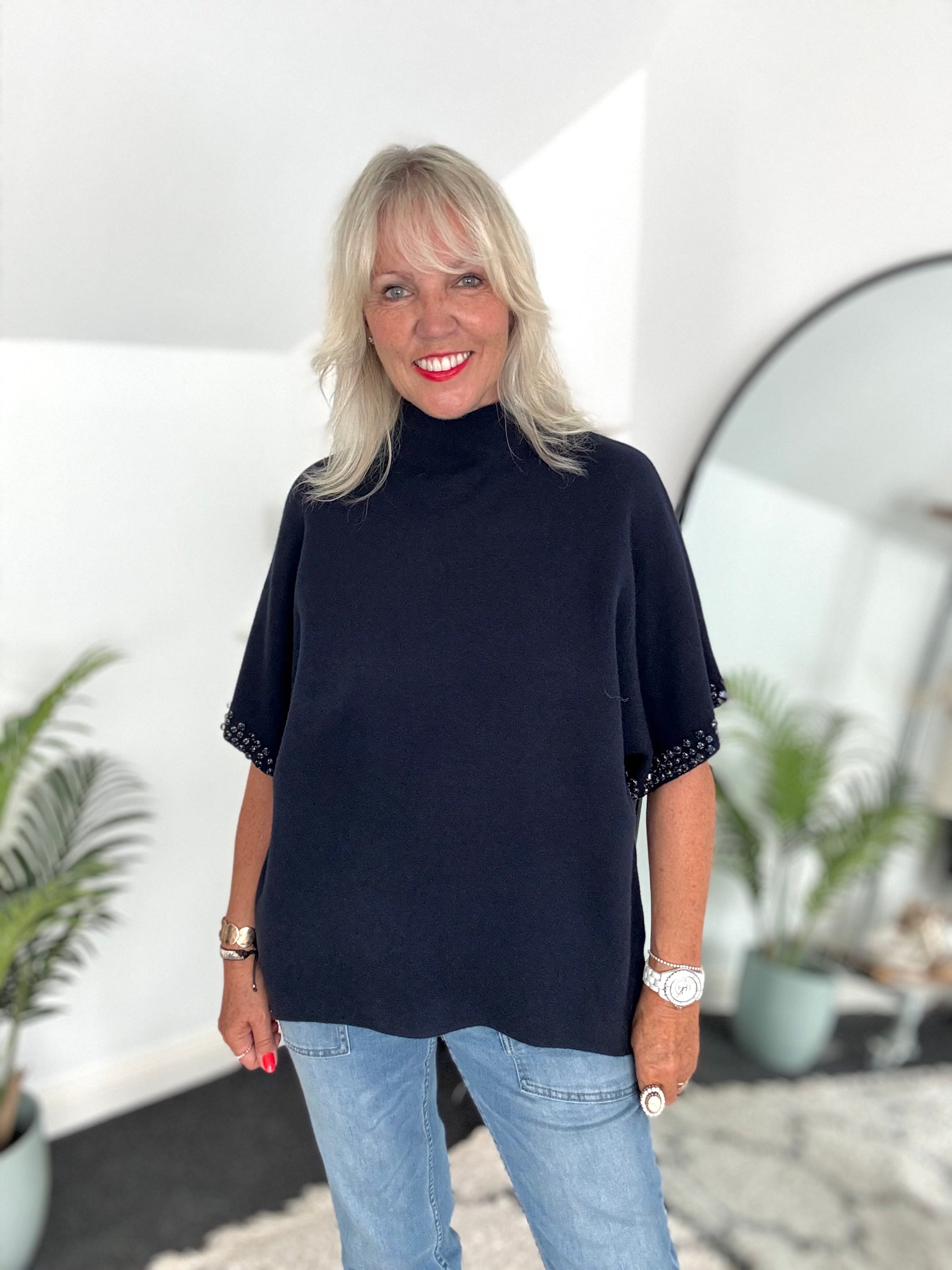 Jewel Sleeve Knit in Navy
