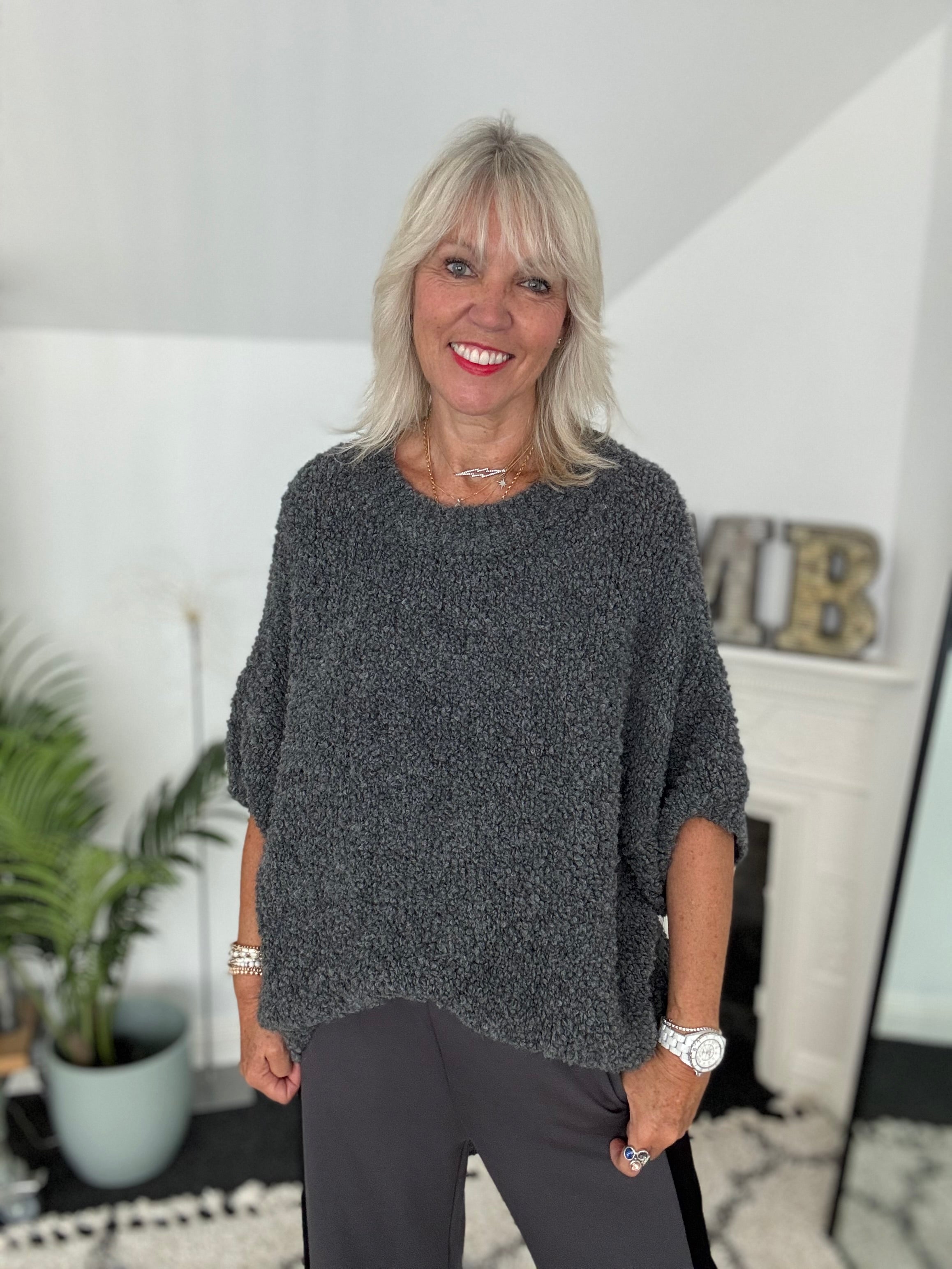 Boucle Jumper in Charcoal Grey