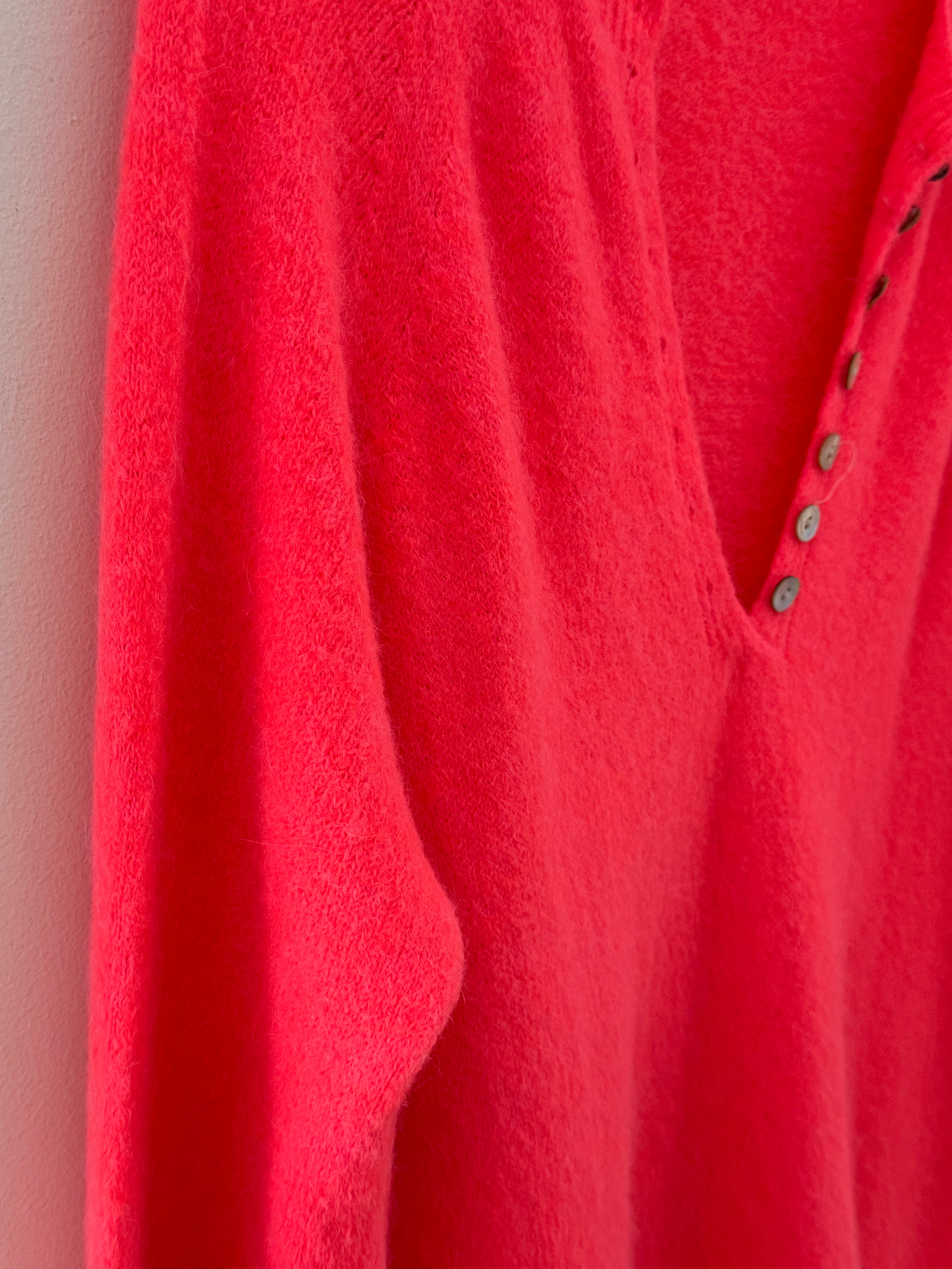 Softie Jumper with Button Neck in Neon Coral