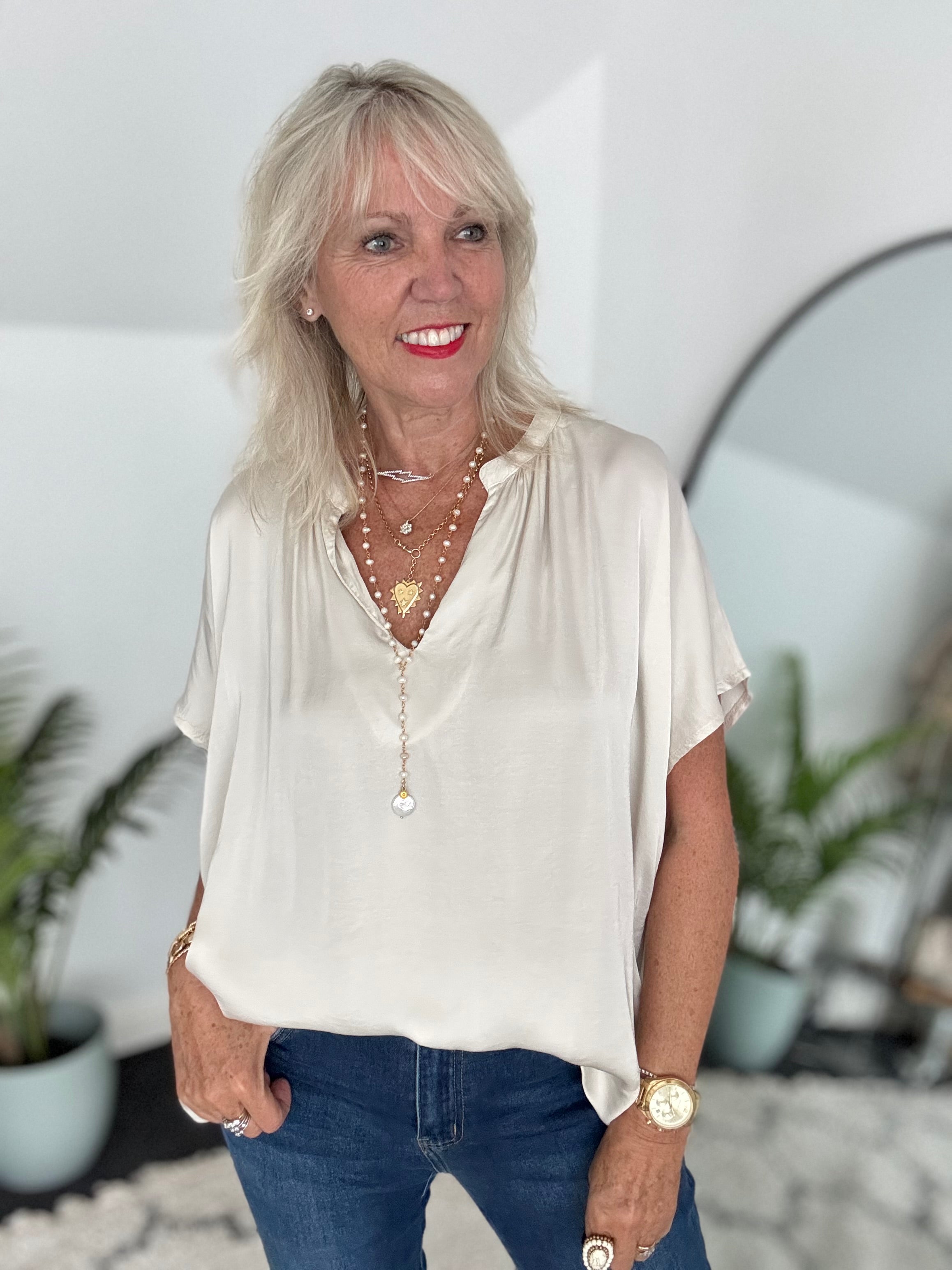 Luxe Silky Top in Ecru