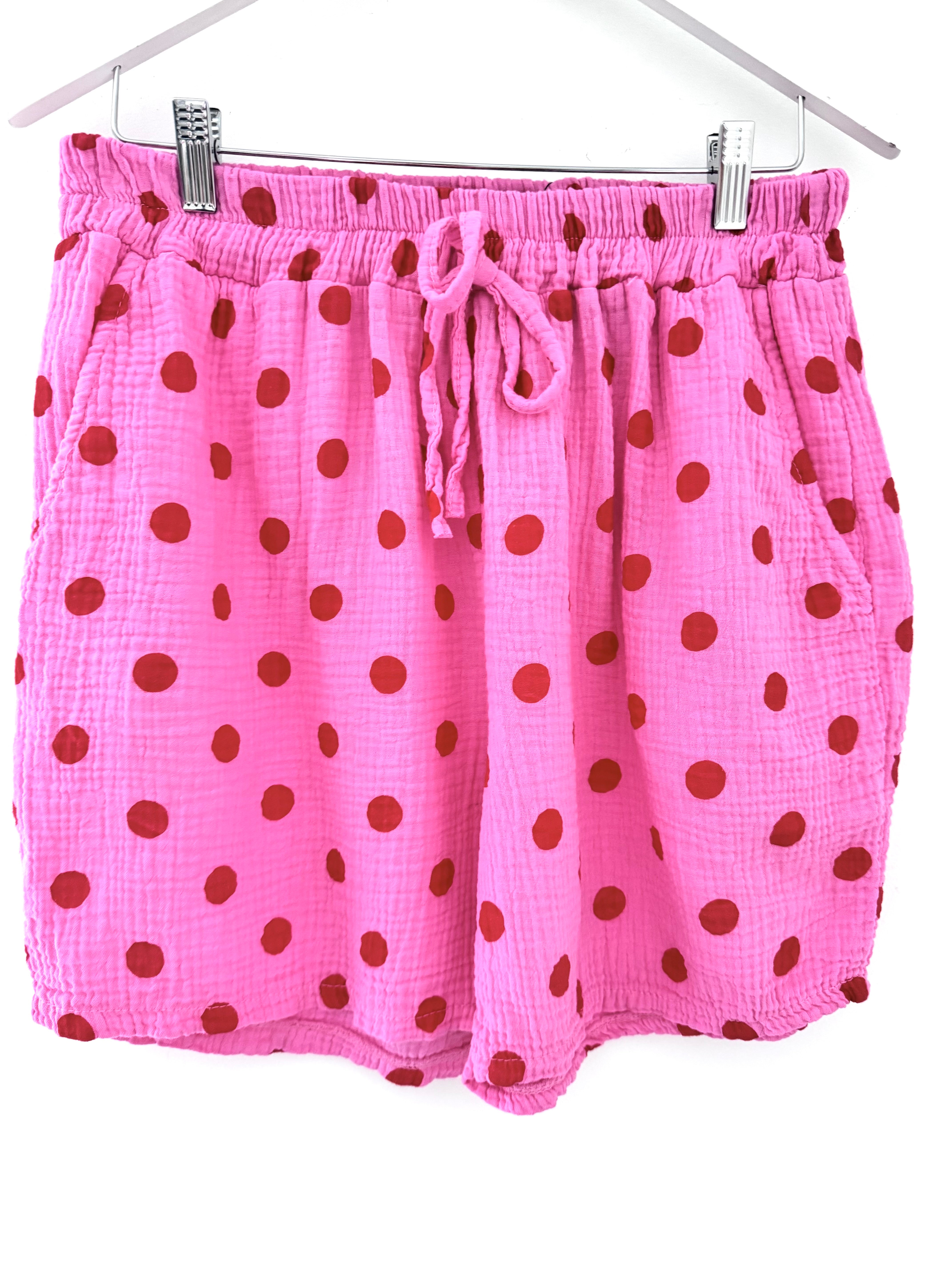 Cheesecloth Spot Shorts in Pink & Red