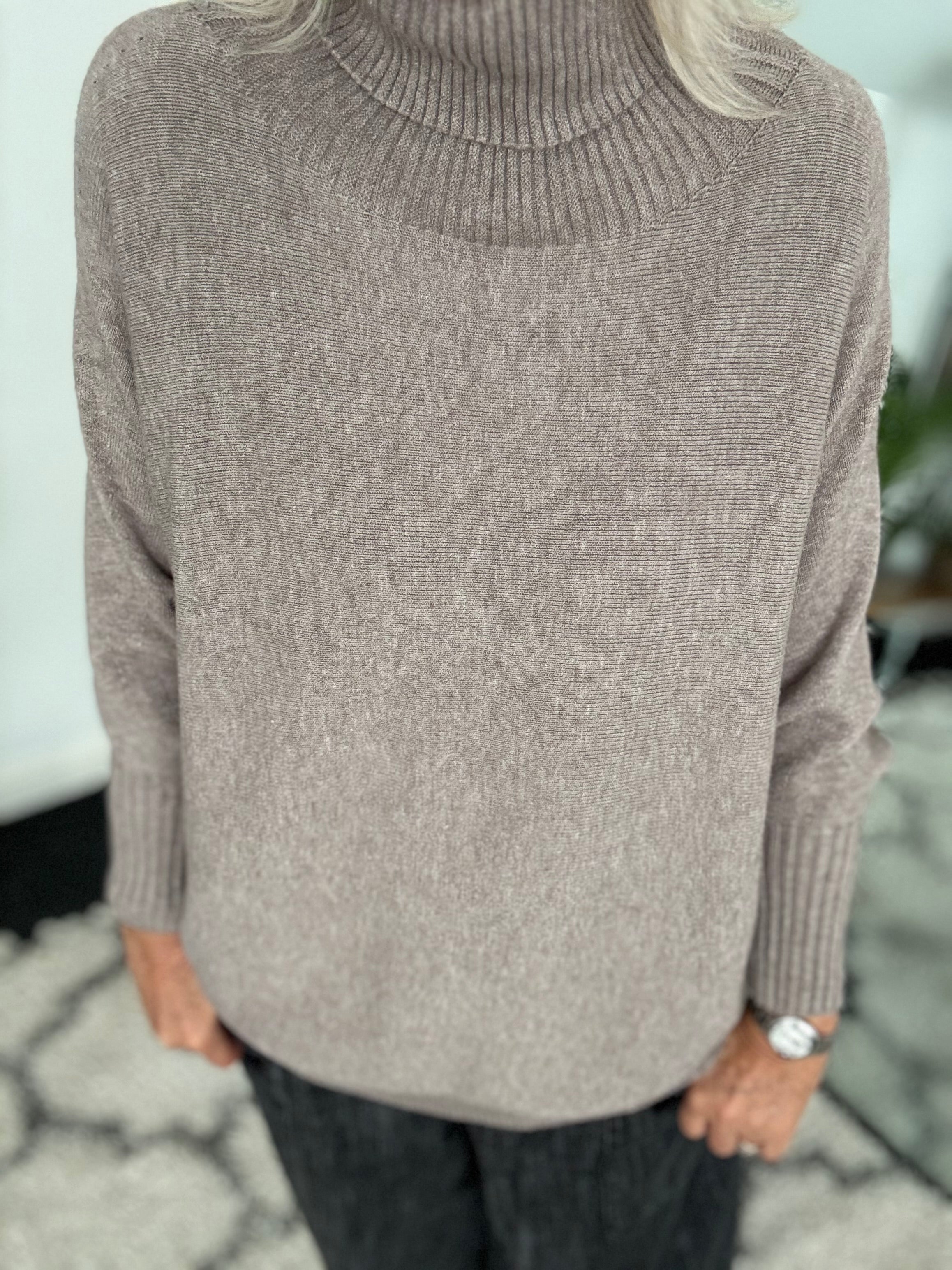 Oversized Roll Neck Poncho Jumper in Mocha