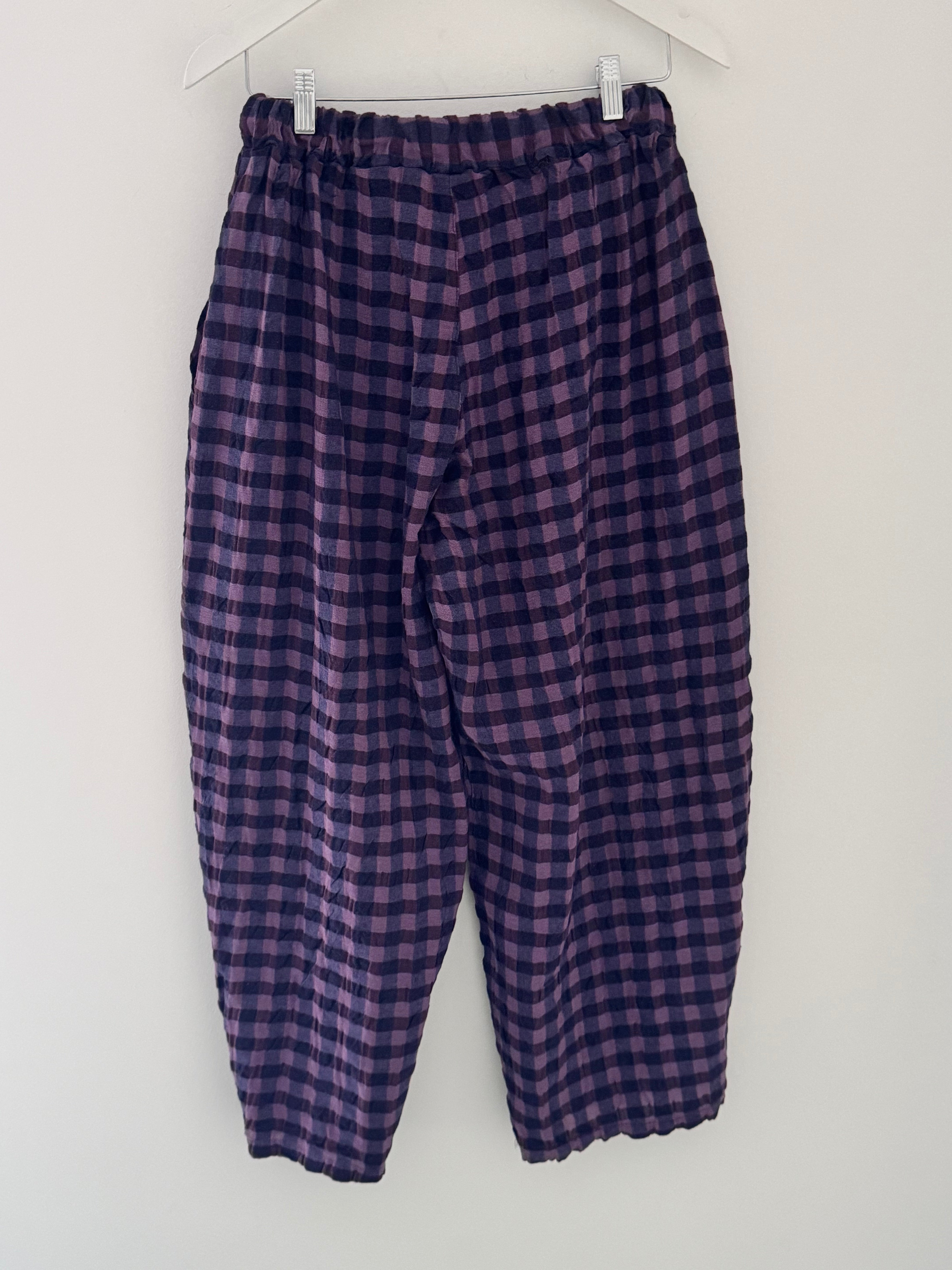 Barrel Check Trousers in Plum & Navy