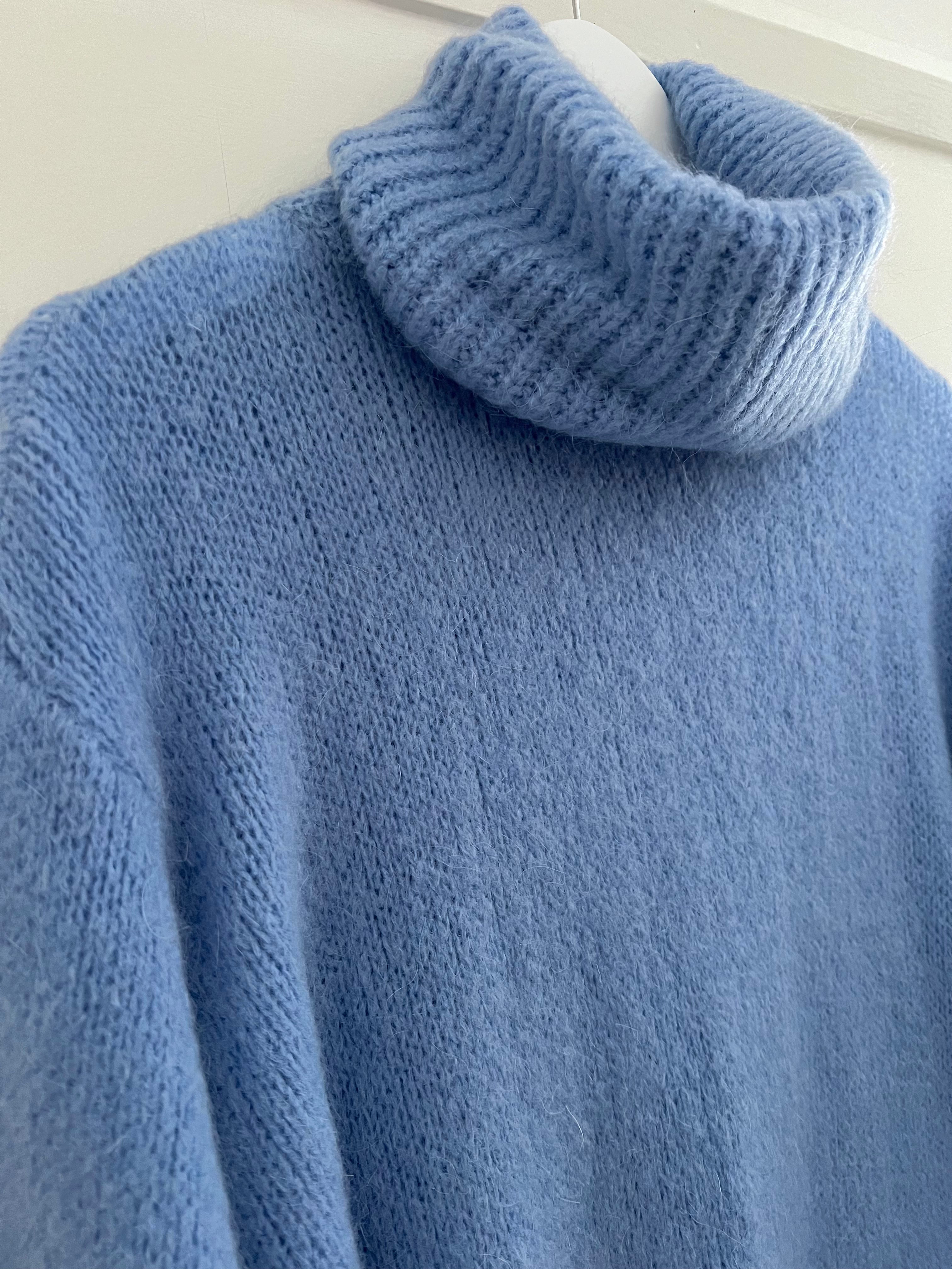 Luxe Fringe Roll Neck Sweater in Blue