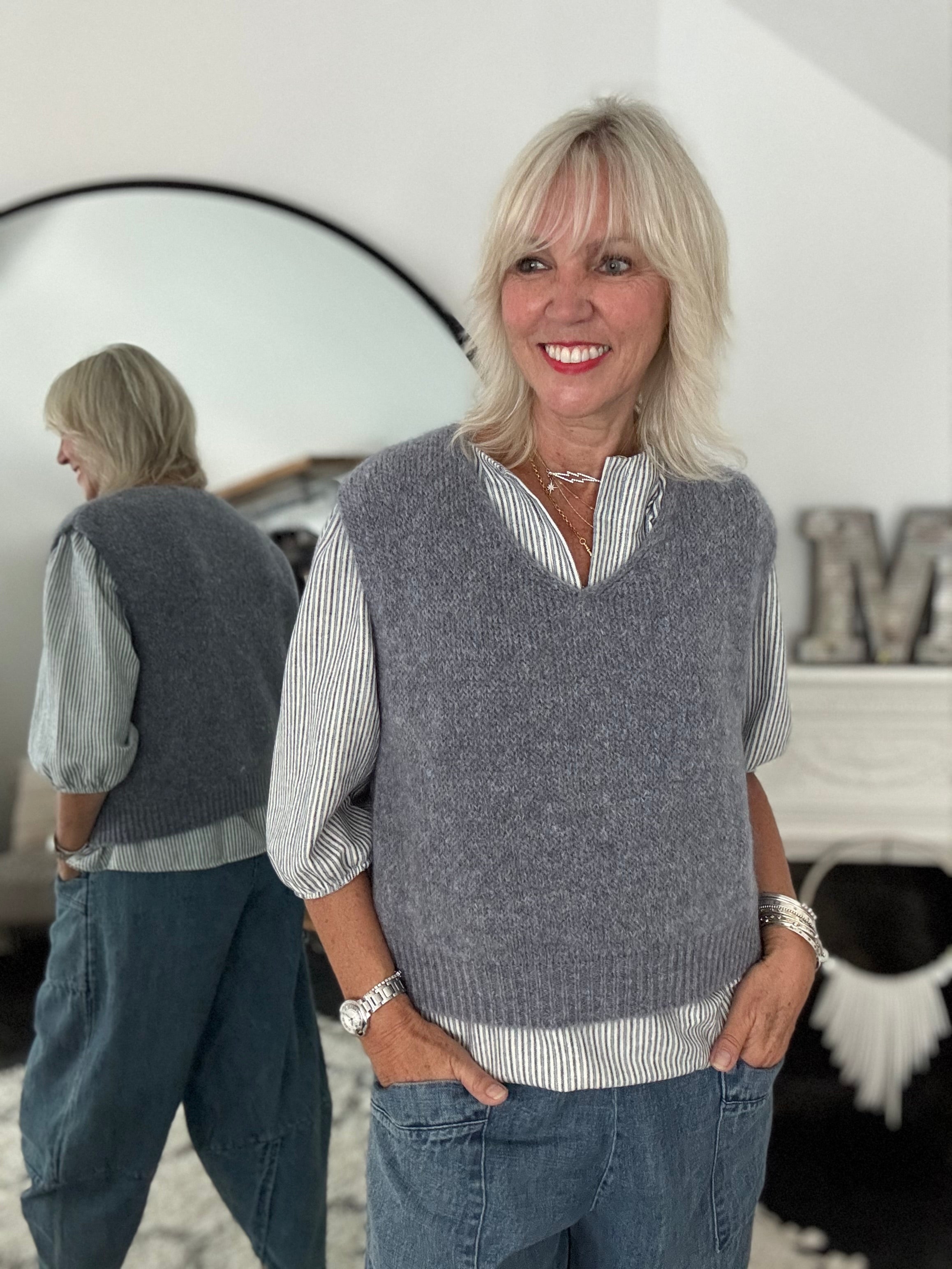 Neat Mohair Tank in Charcoal