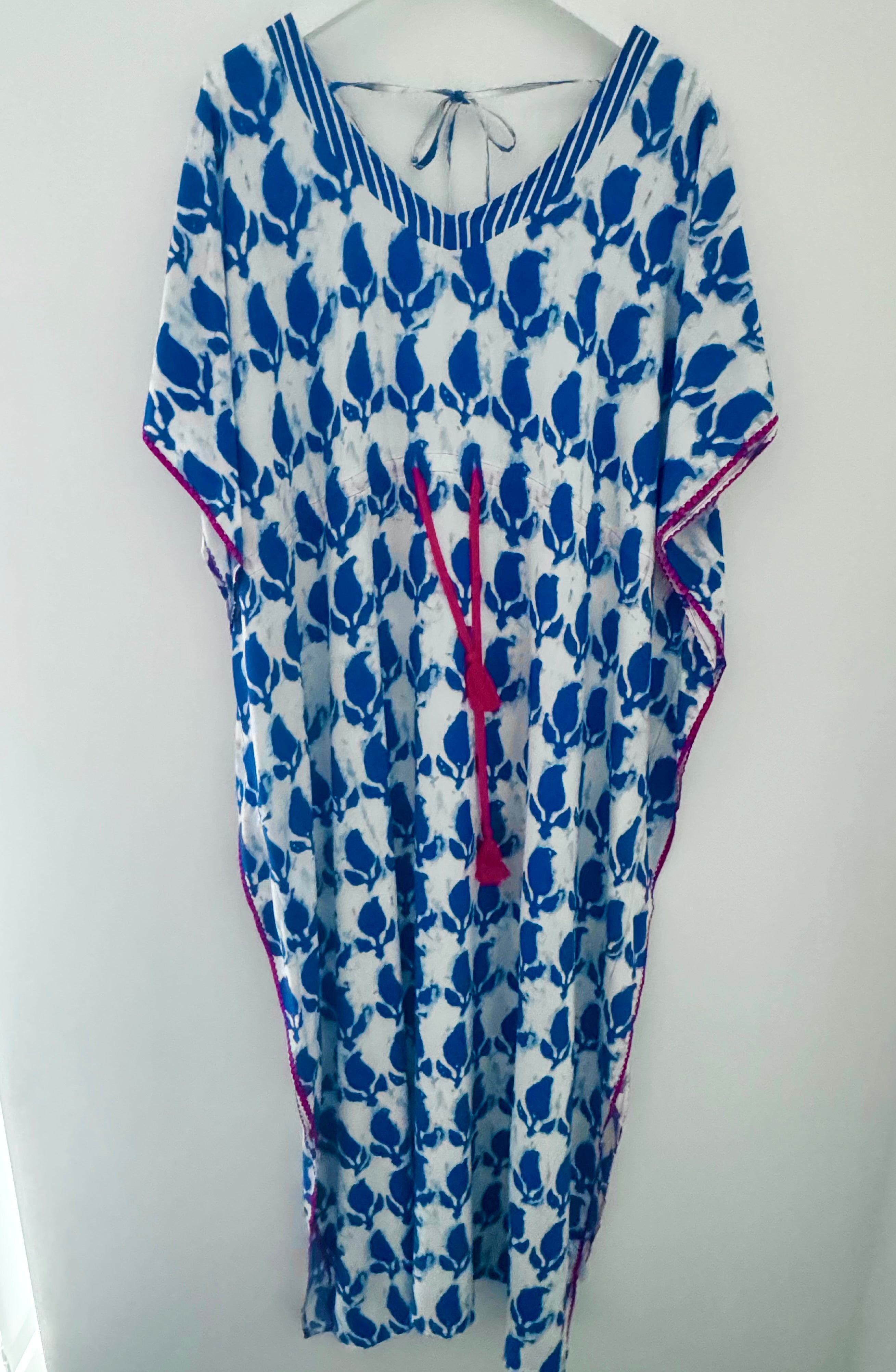 Kaftan Dress in Blue & White