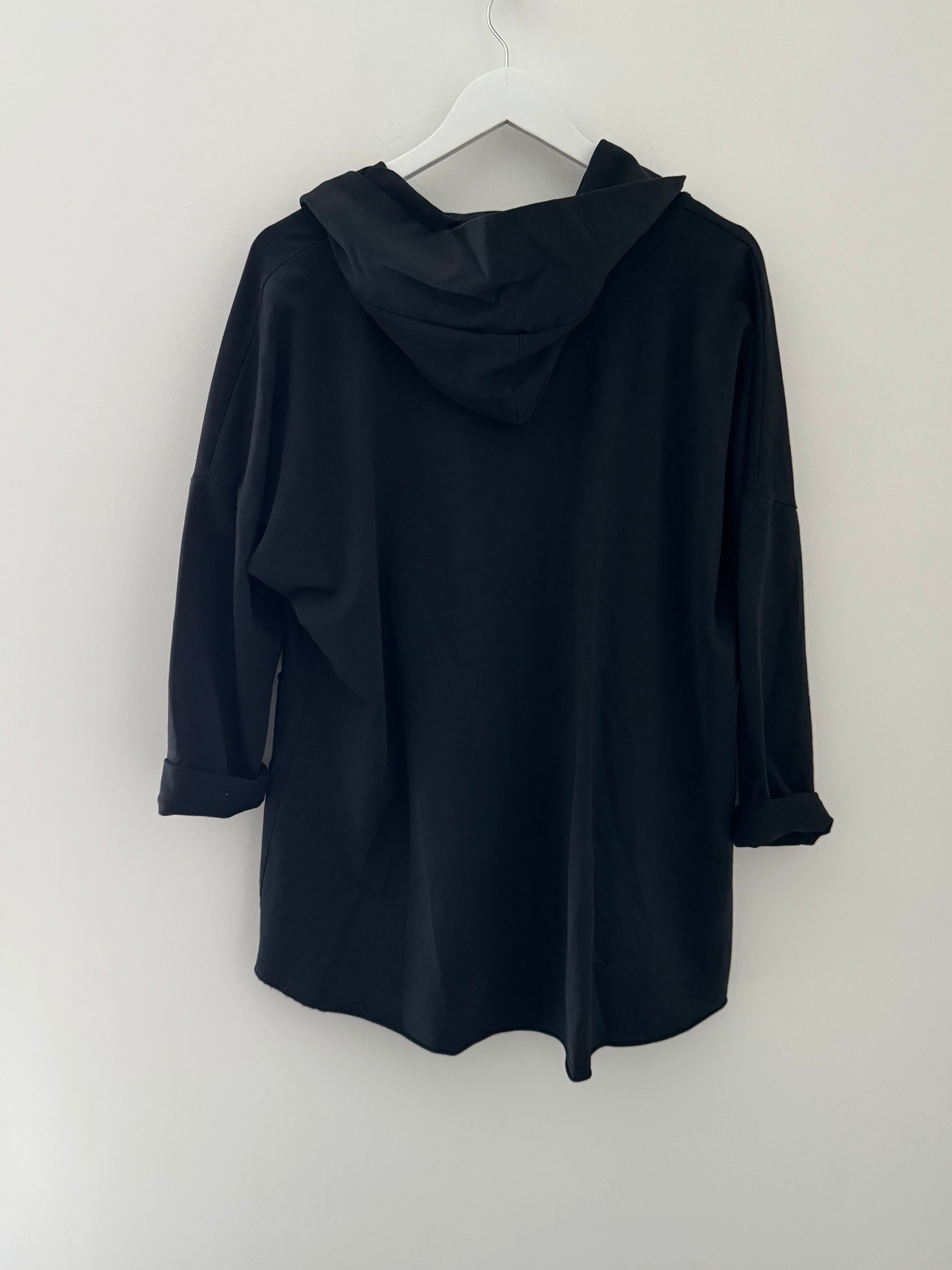 Zipped Sweat Hoodie Jacket in Black