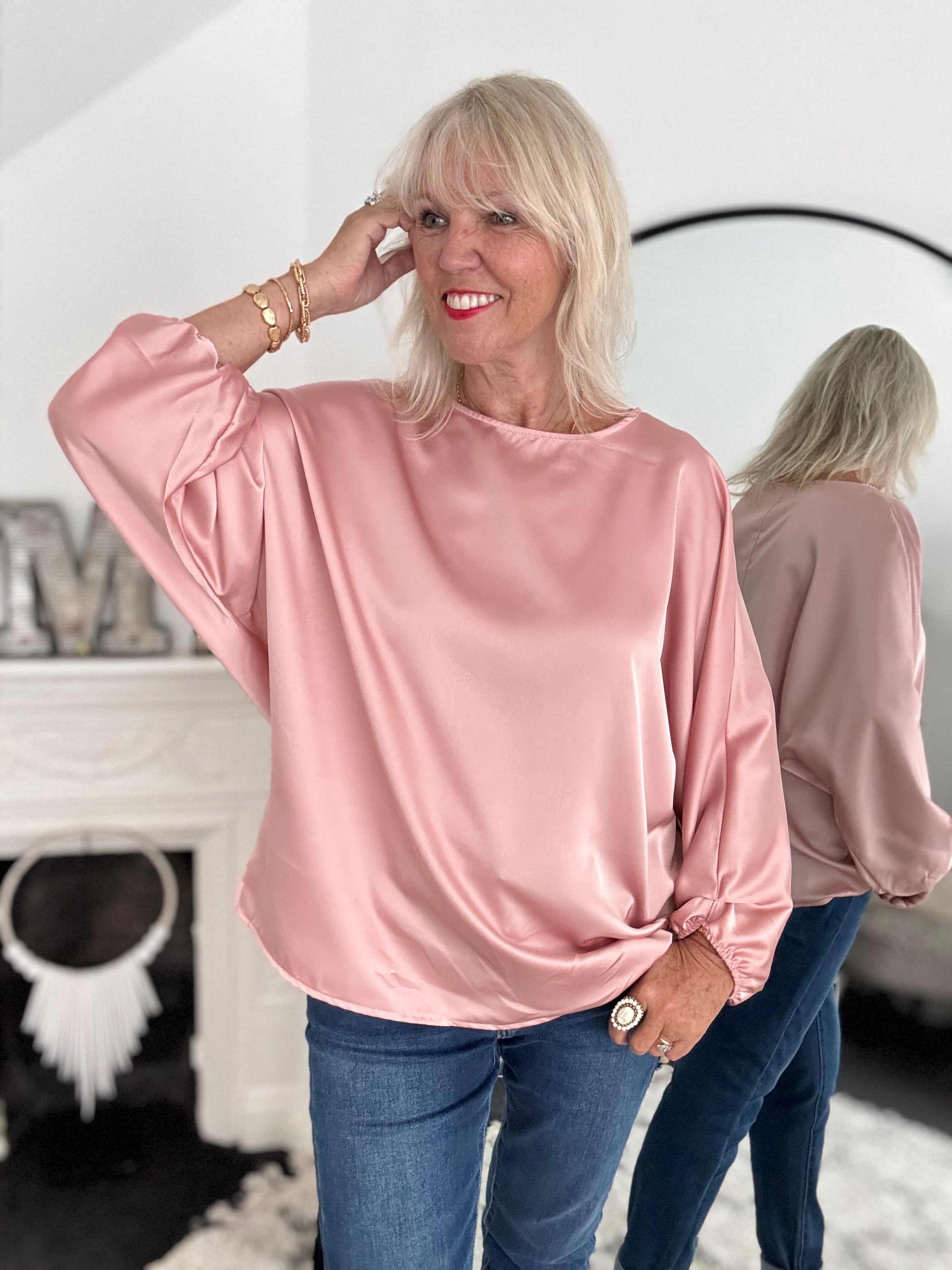 Silky Round Neck Top in Deep Blush