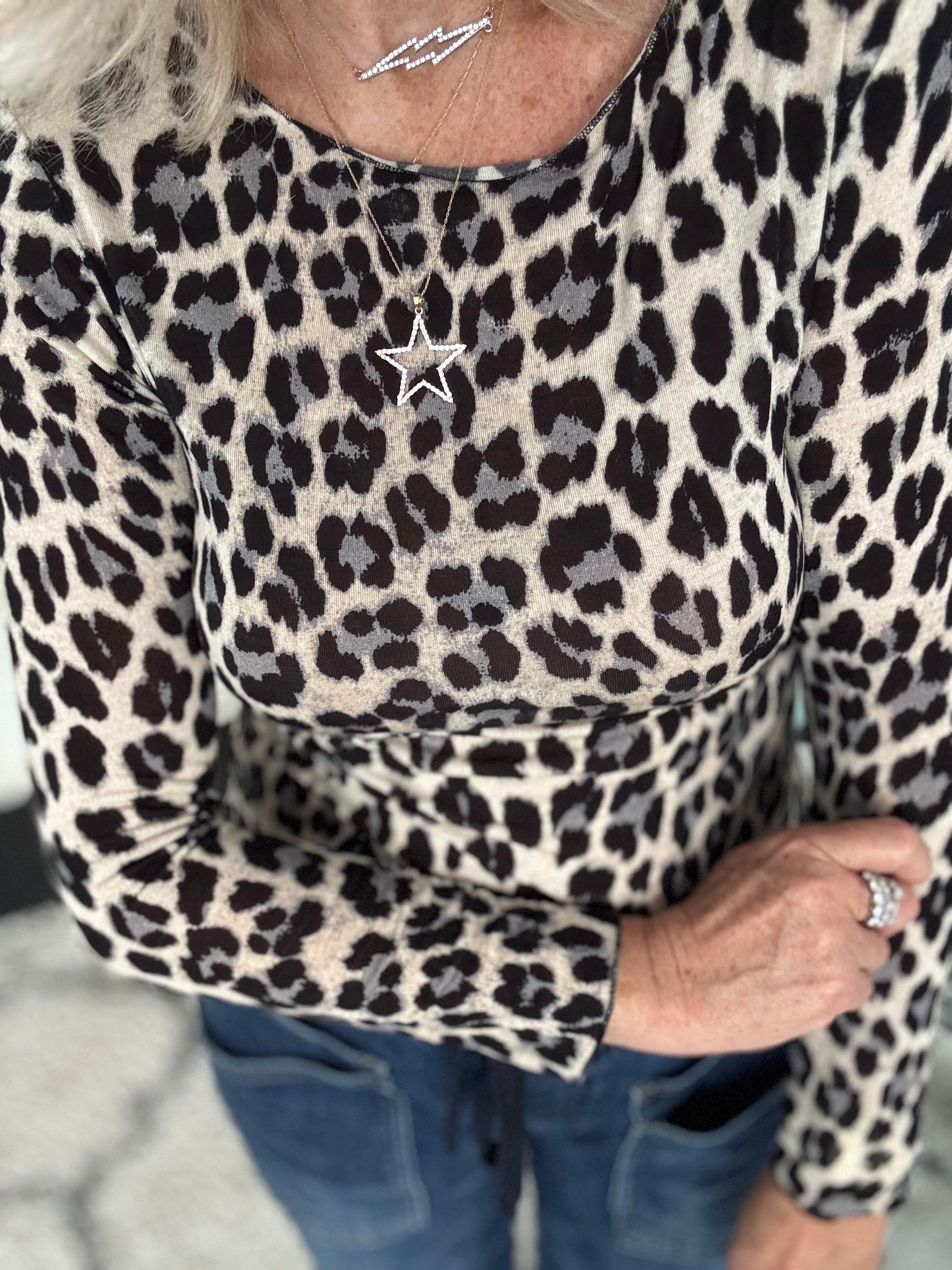 Ultrasoft Cashmere Blend Base Layer in Grey Leopard