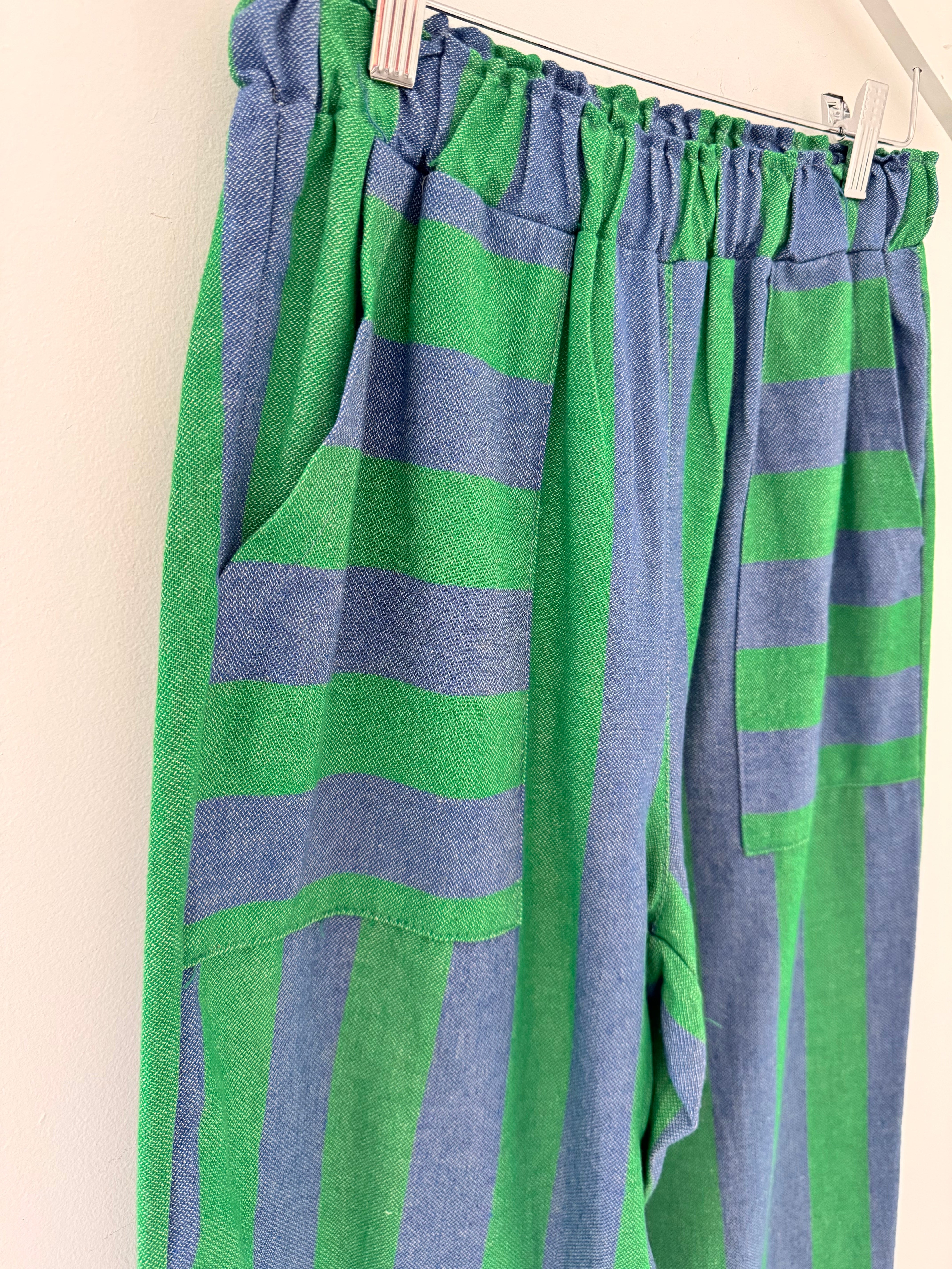 Stripe Trousers with Deep Pockets in Blue & Green