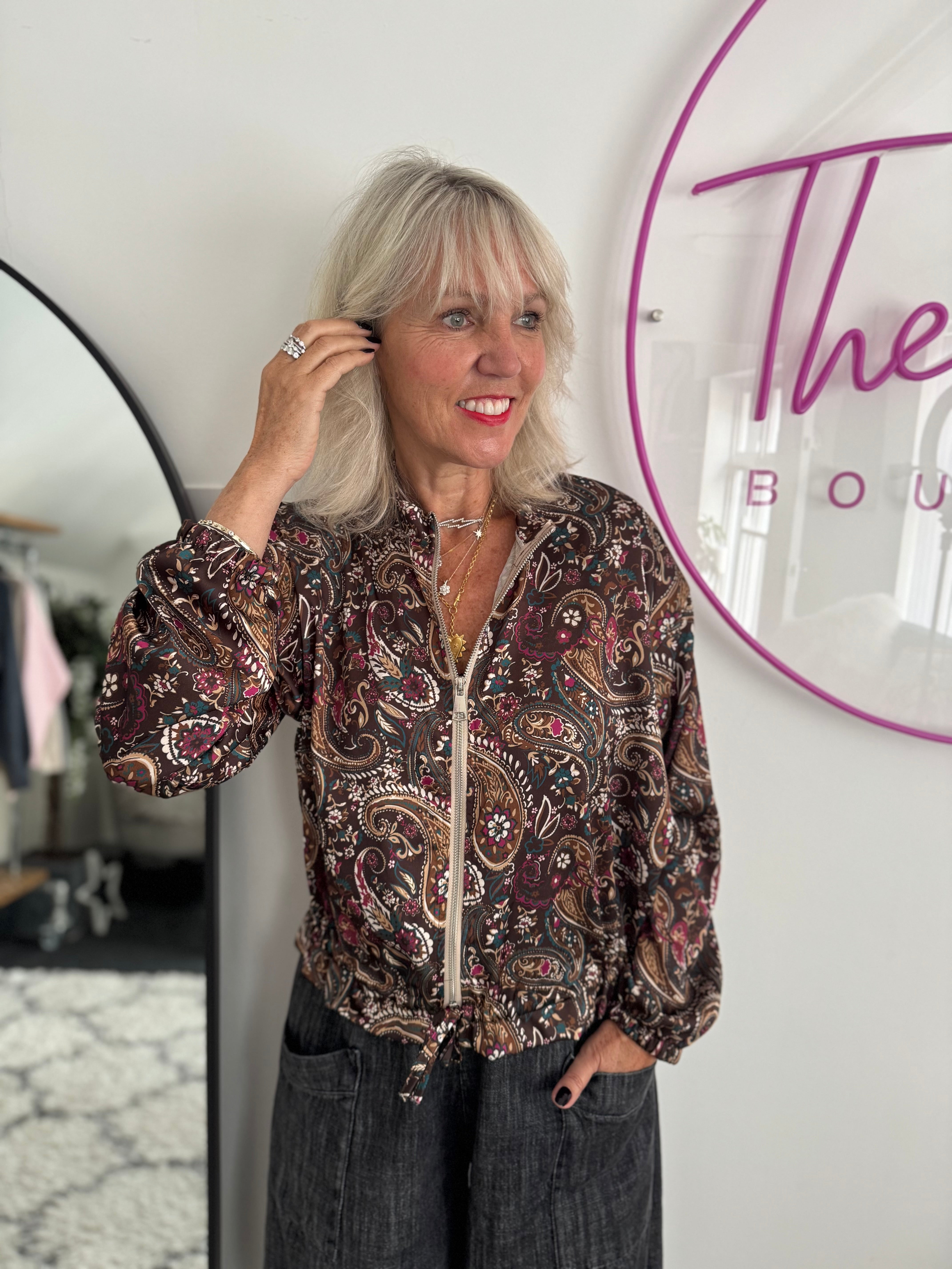 Silky Paisley Bomber Jacket