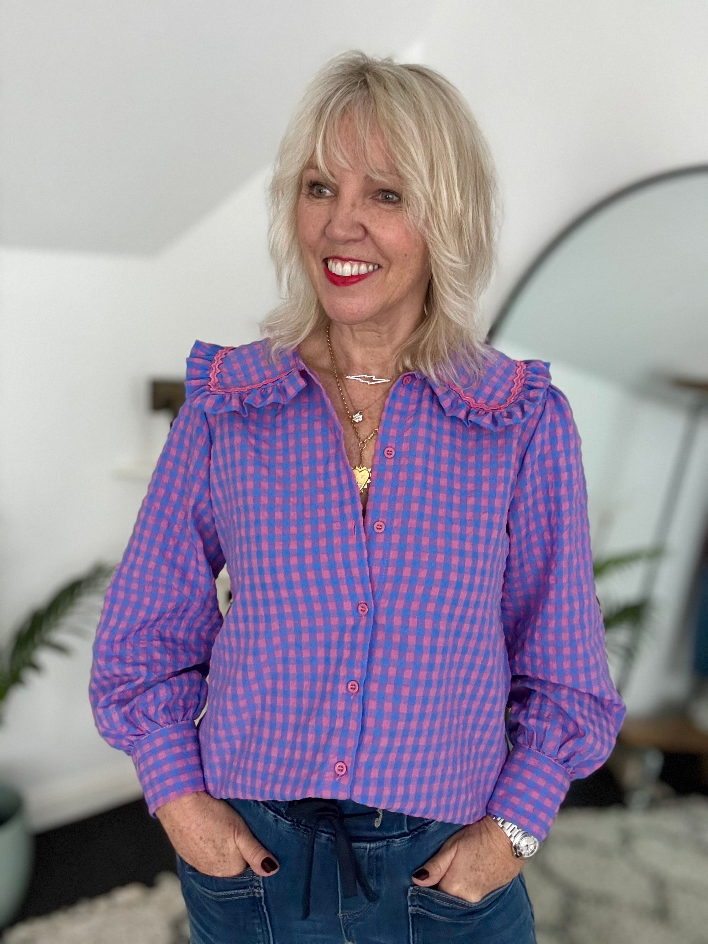 Collared Check Shirt in Lilac & Blue