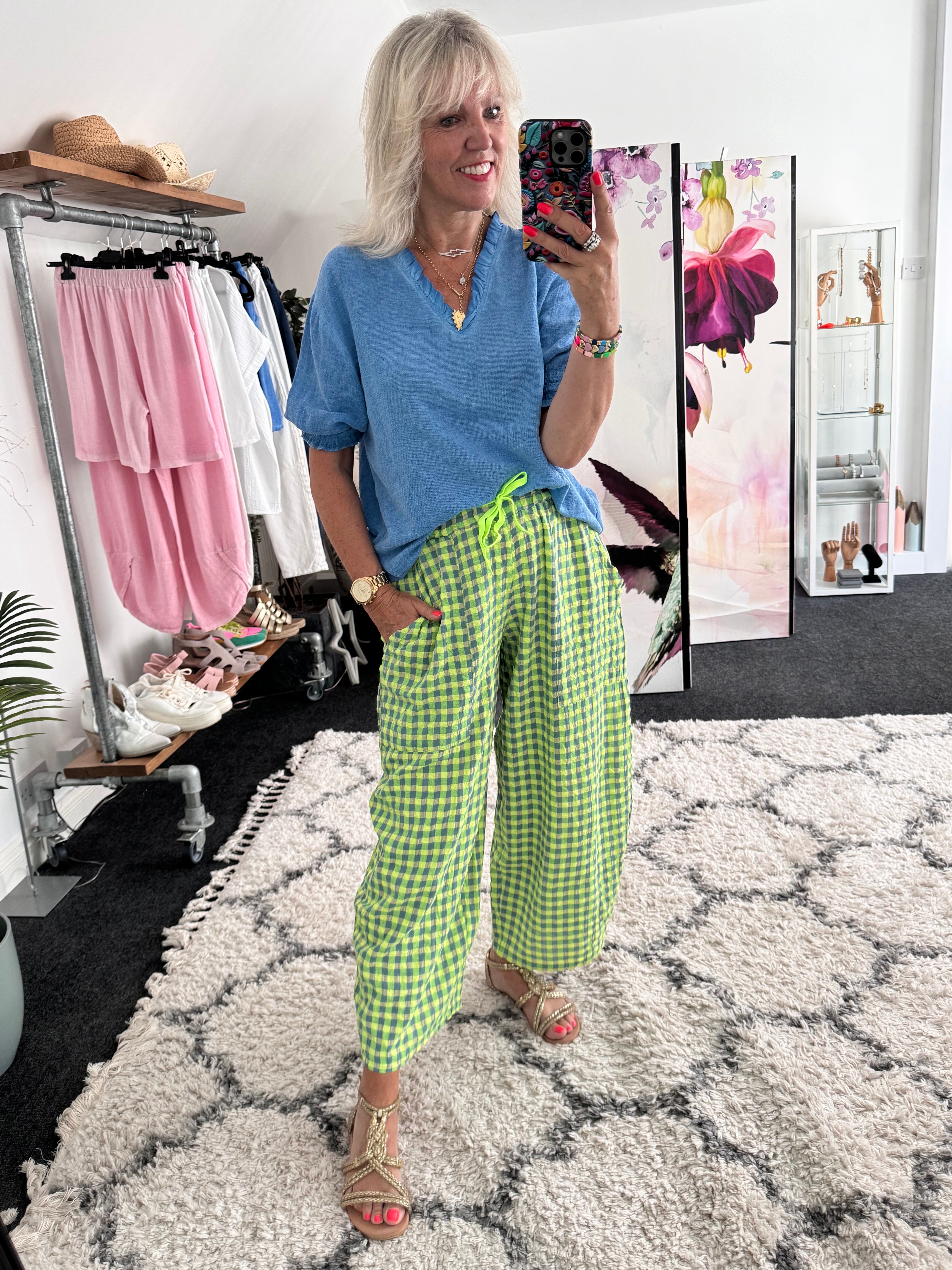 Barrel Check Trousers in Neon Citrus