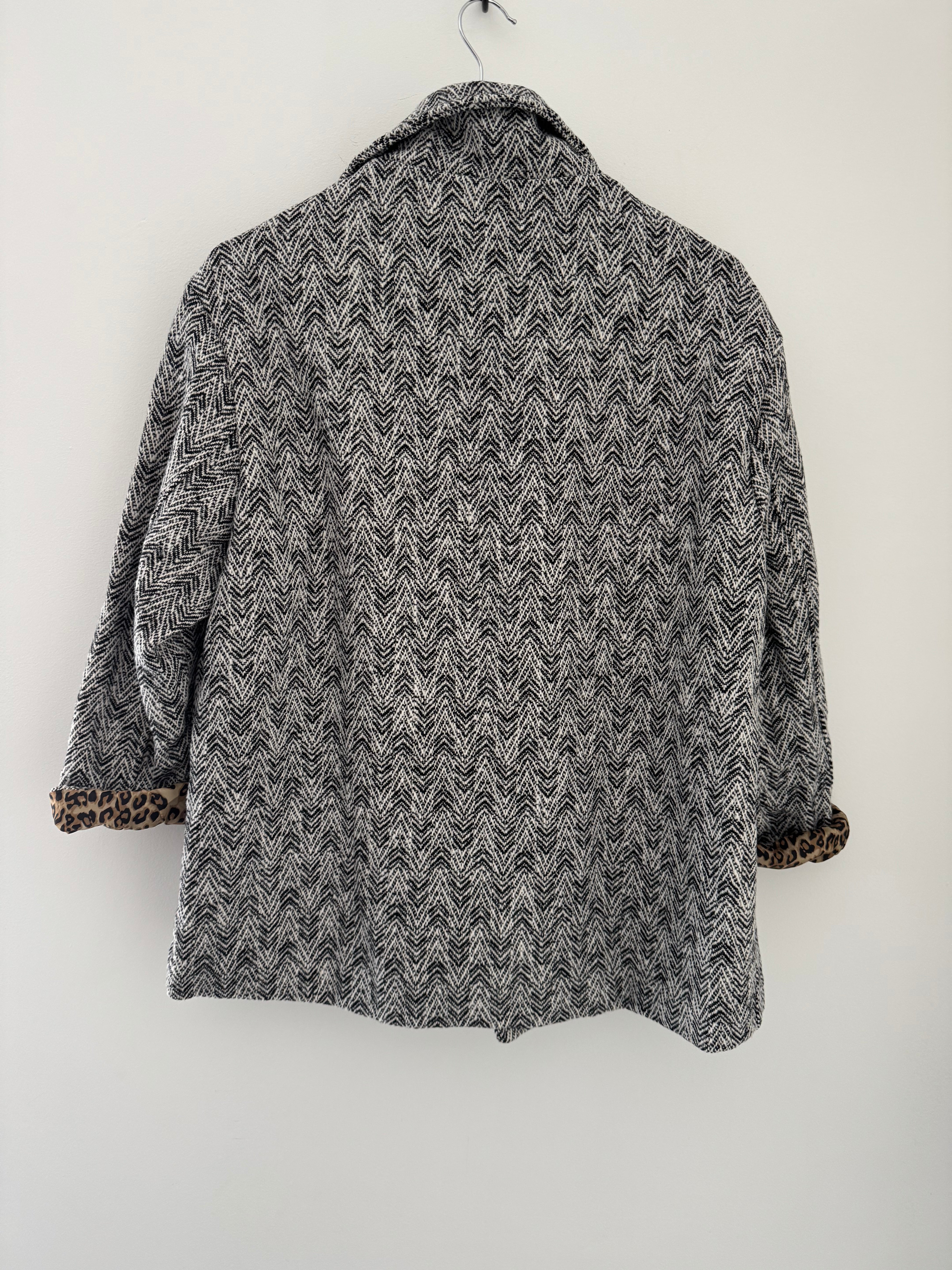 Grey Tweed Boyfriend Jacket with Leopard Lining