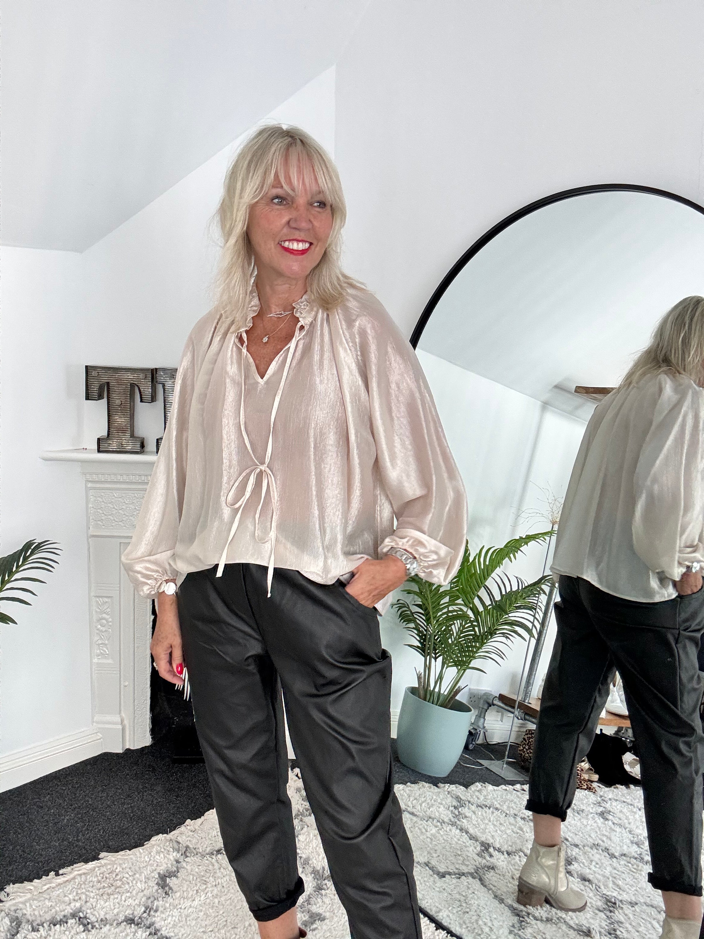 Silky Shimmer Blouse in Vanilla Blush