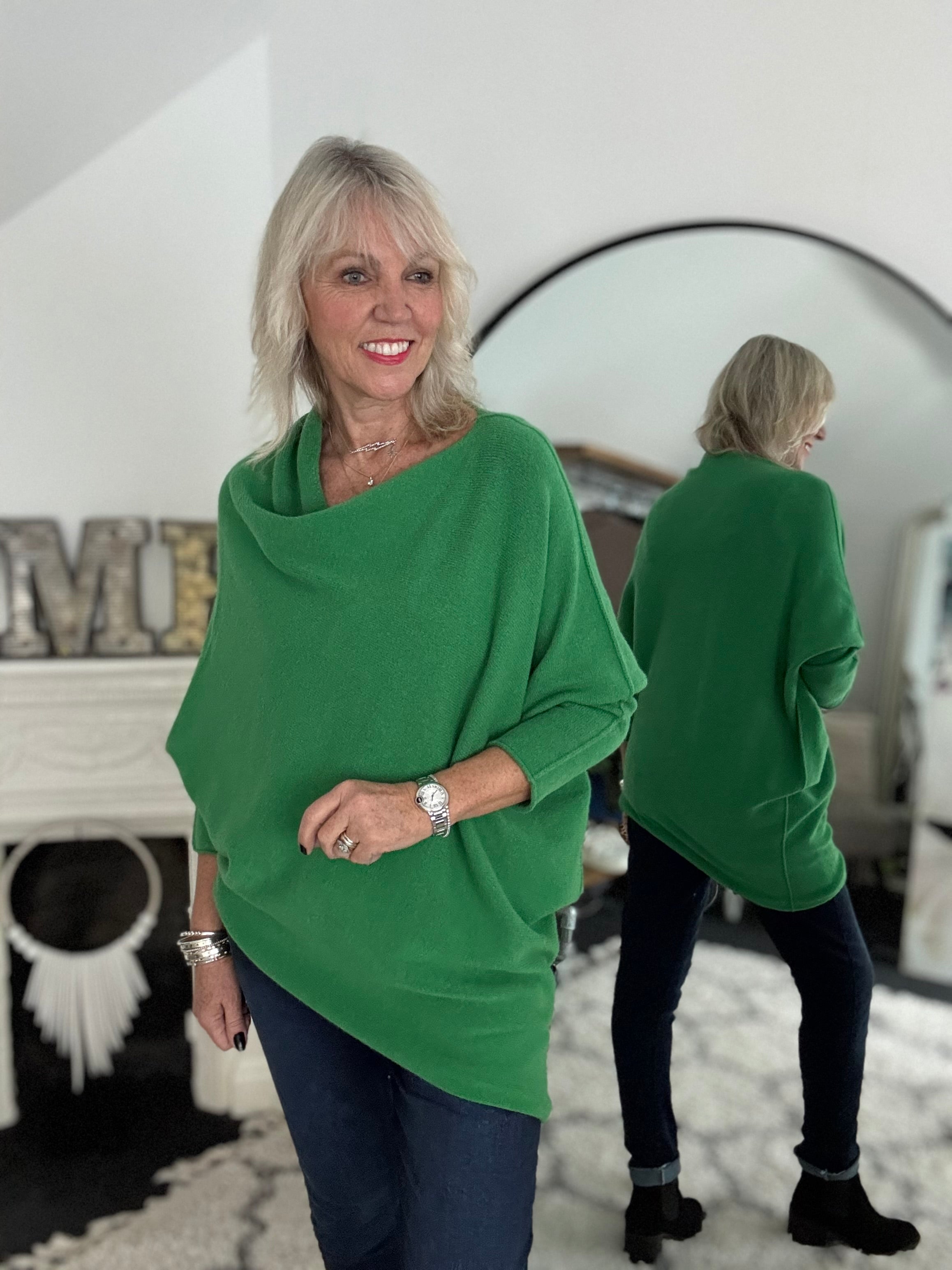 Cowl Neck Asymmetric Jumper in Emerald