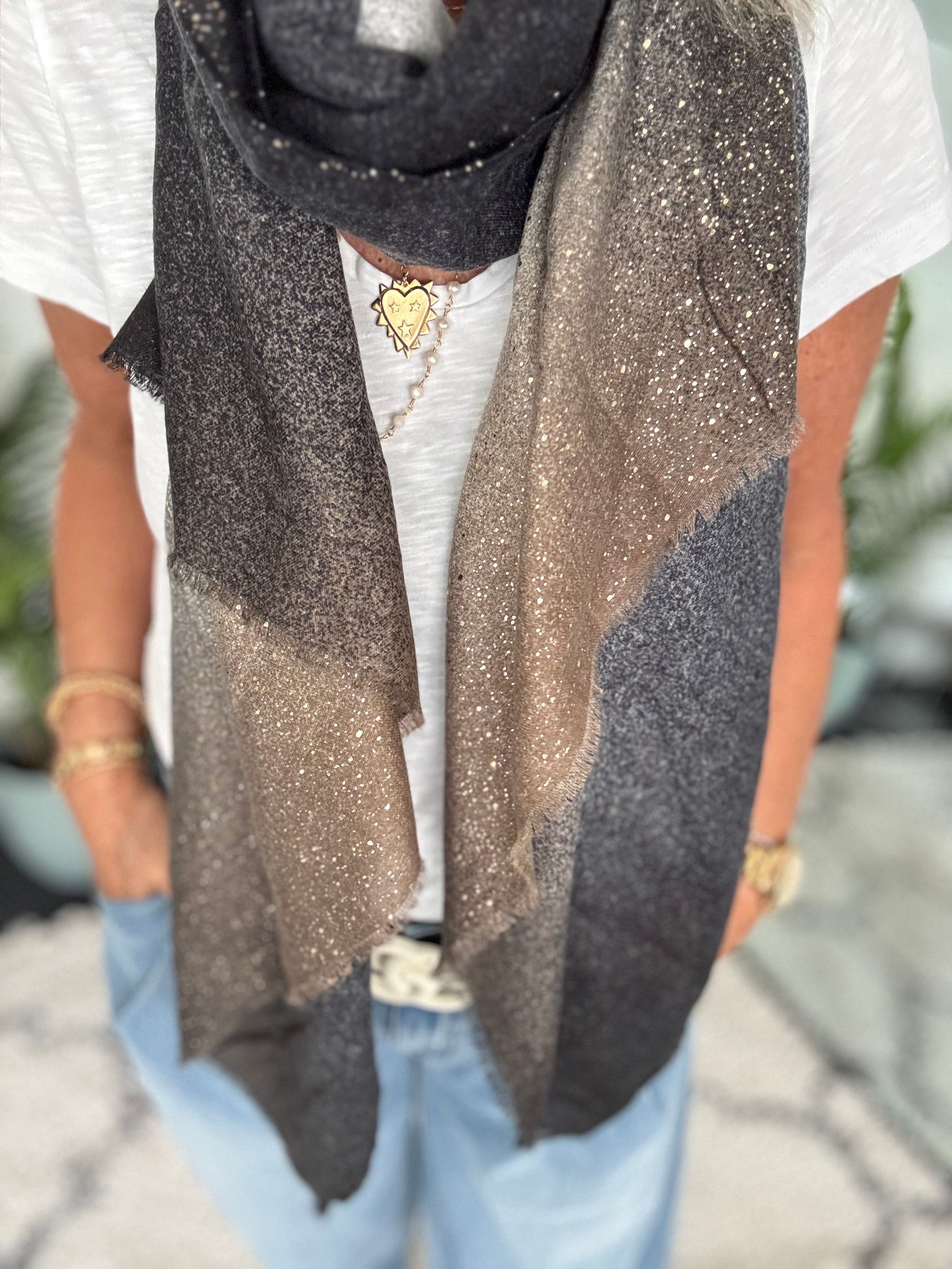 Metallic Fleck Scarf in Grey & Mocha