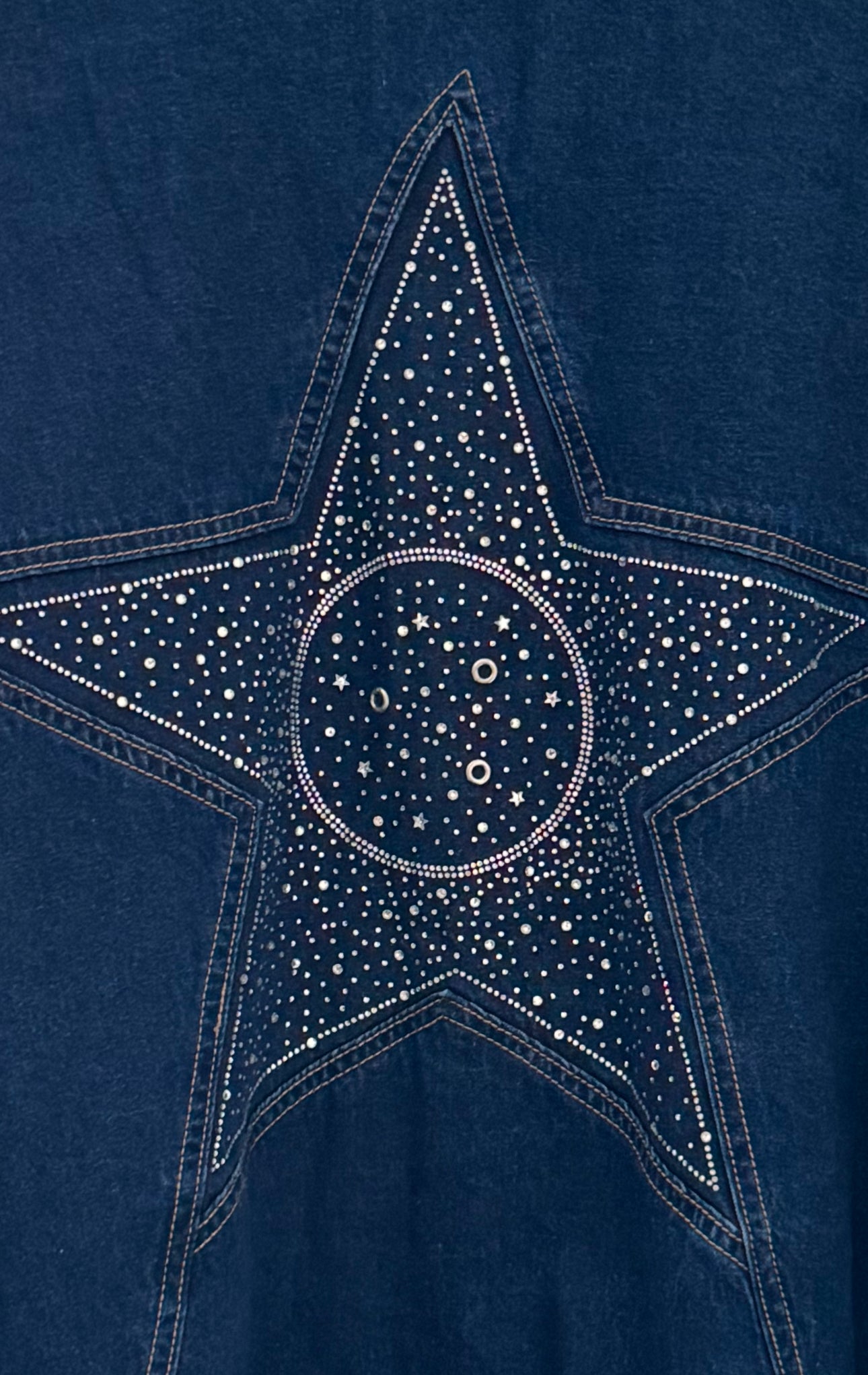 Boyfriend Shacket with Sparkly Star in Blue Denim