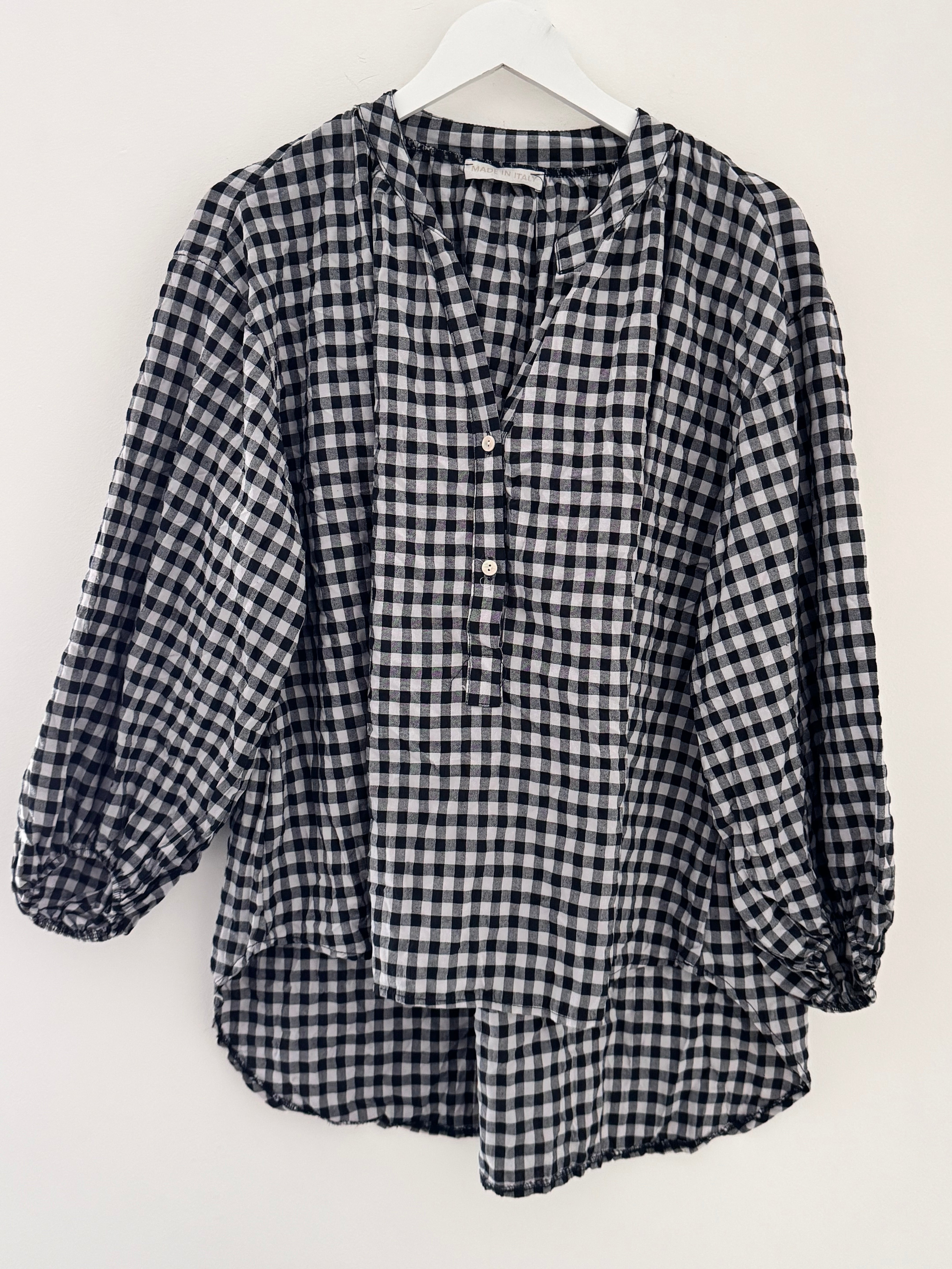 Oversized V Neck Check Top in Black & White