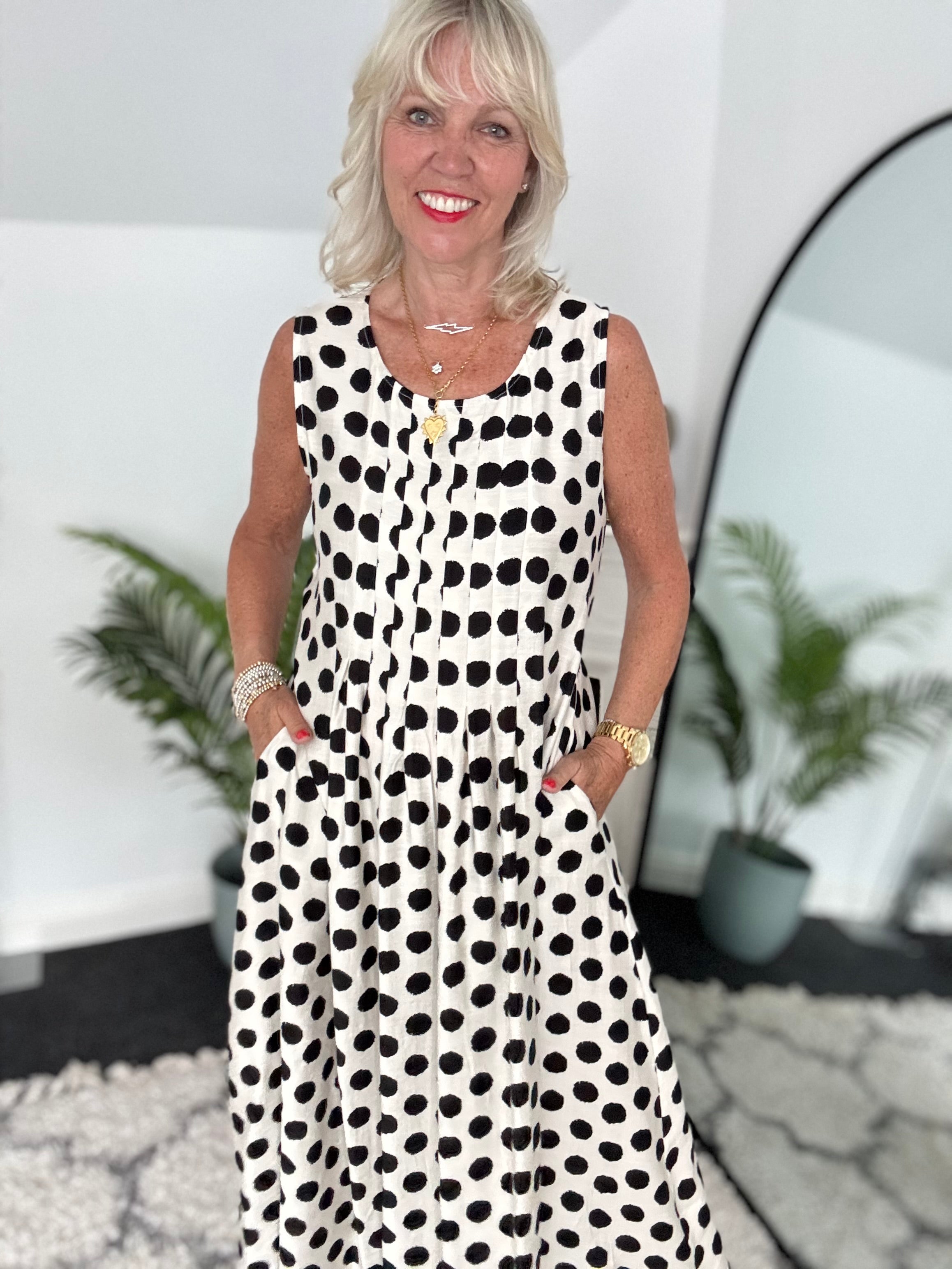 Polkadot Dress in Black & Ecru