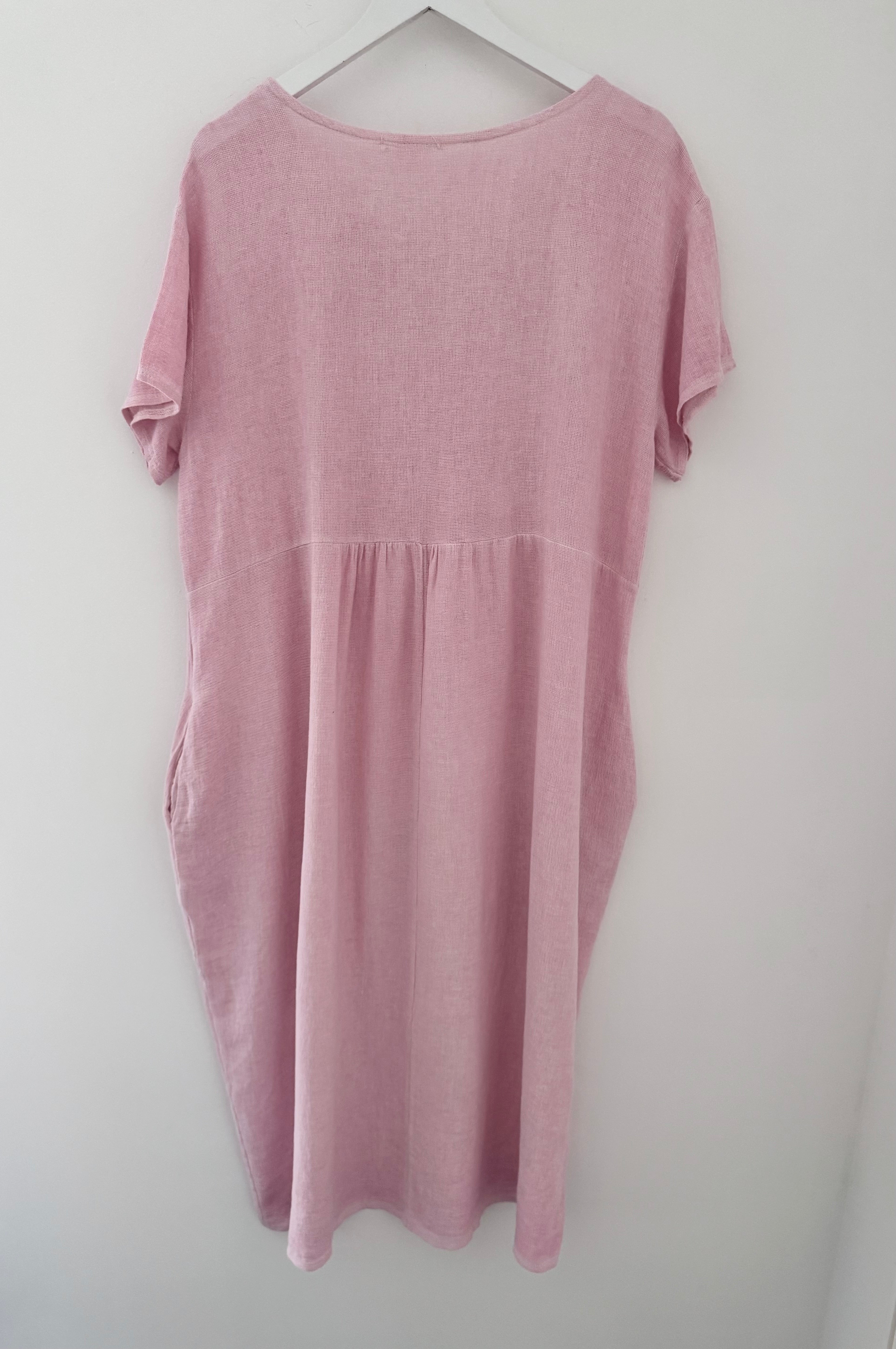 Cotton & Linen Cocoon Dress in Baby Pink