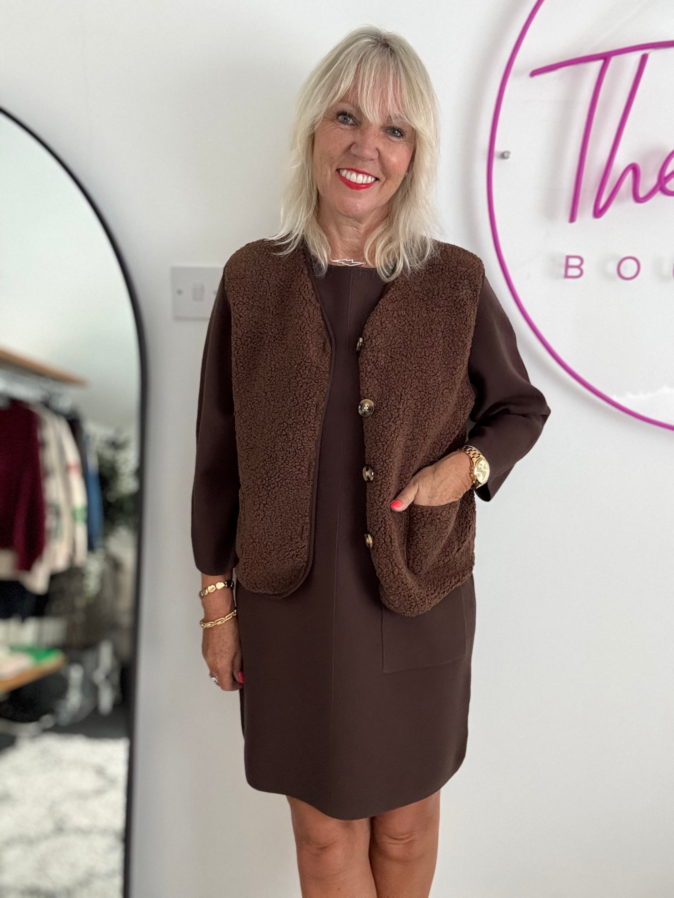 Luxe Knitted Pocket Dress in Chocolate
