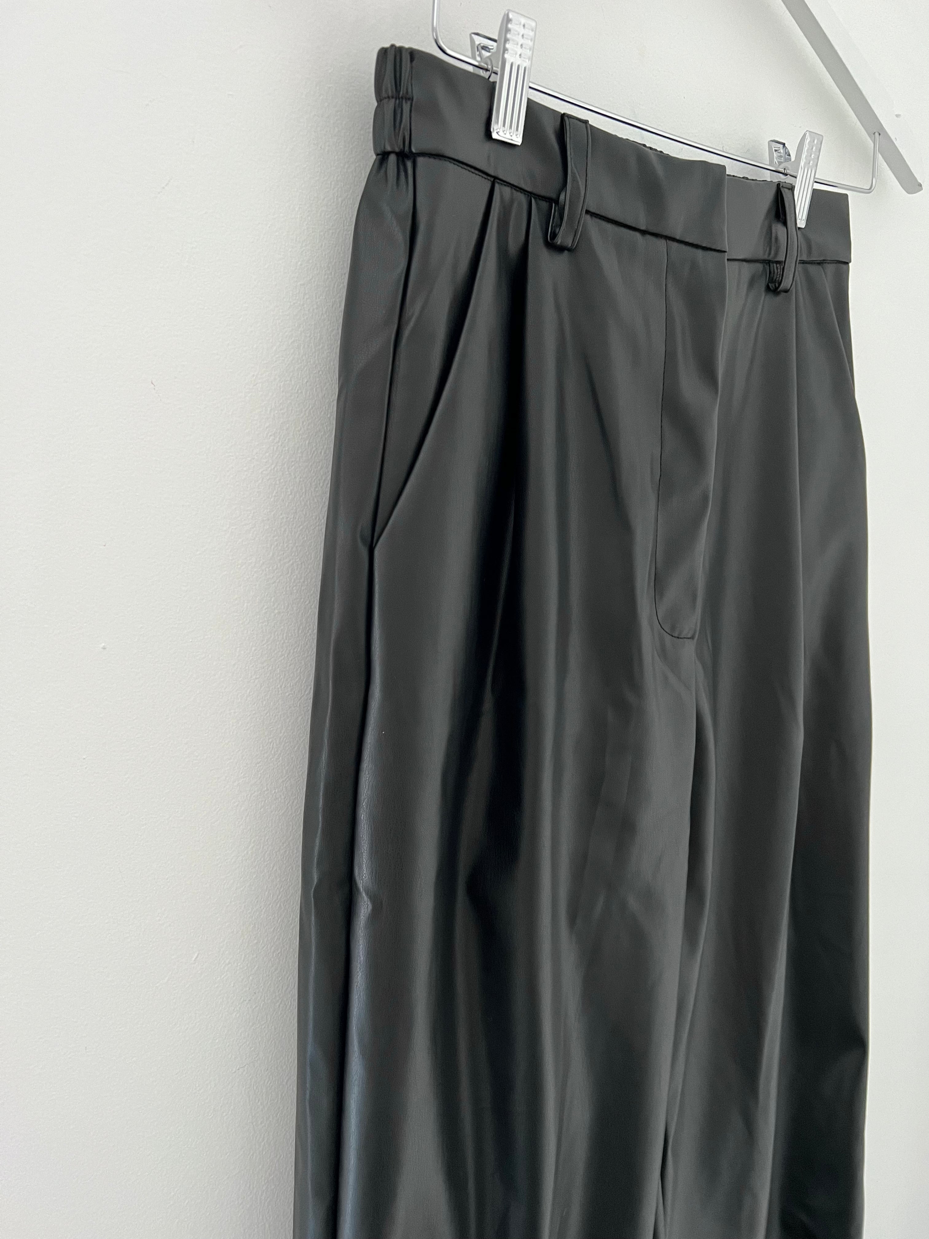 Vegan Leather Boyfriend Trousers in Black