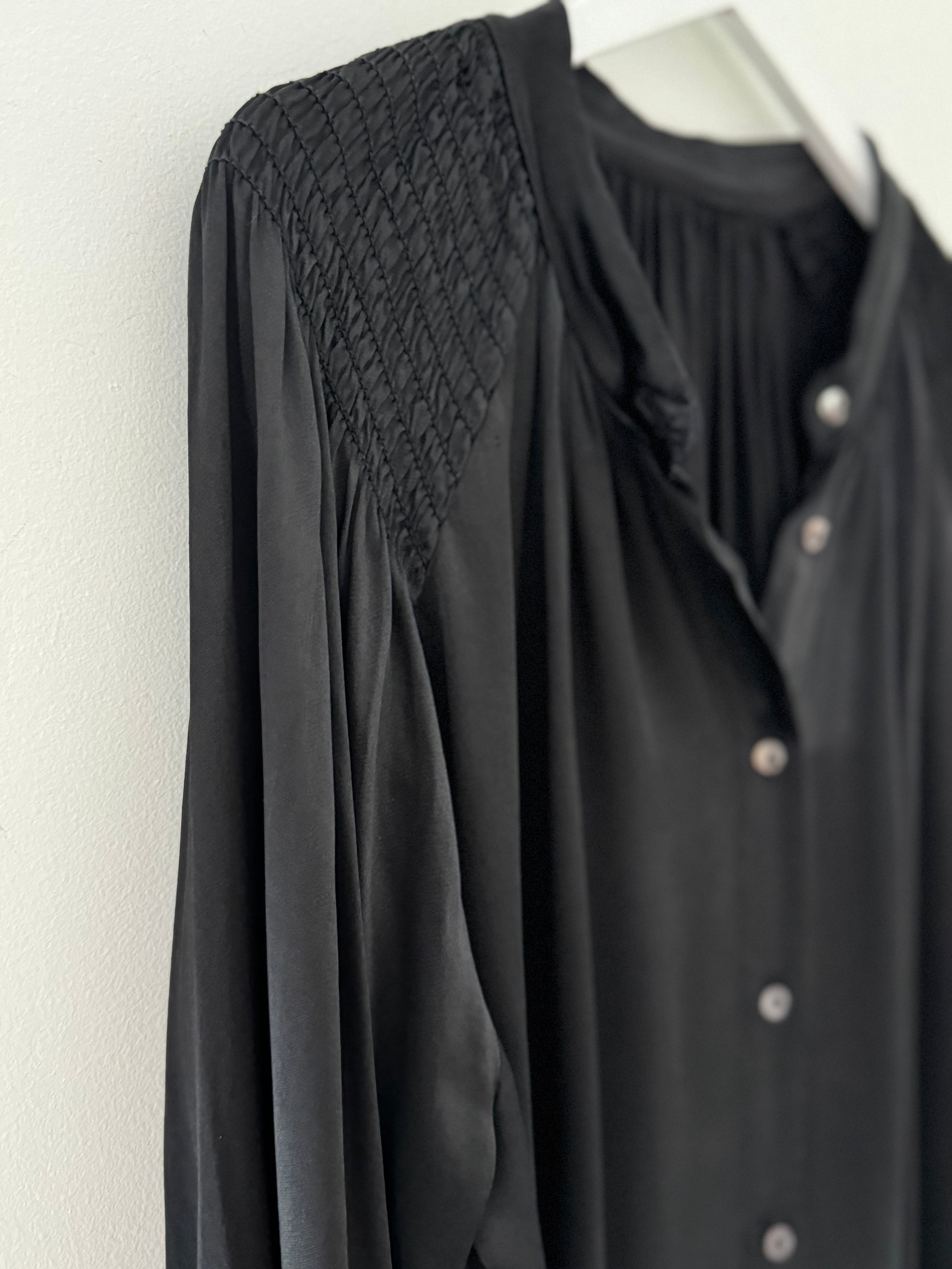 Silky Shirred Blouse in Black