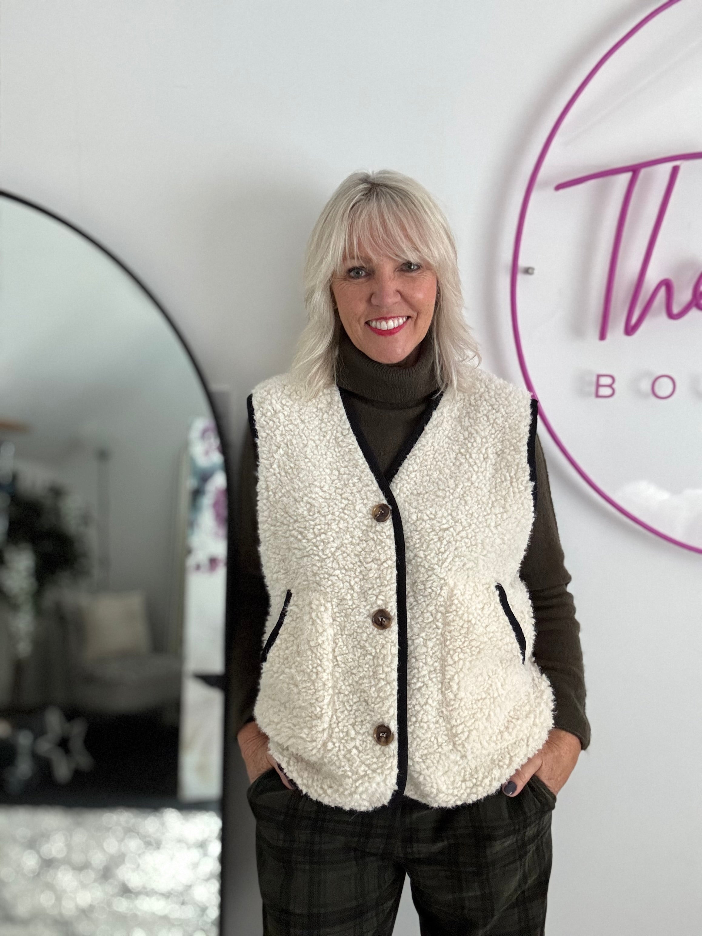 Sheepskin Borg Gilet with Black Trim