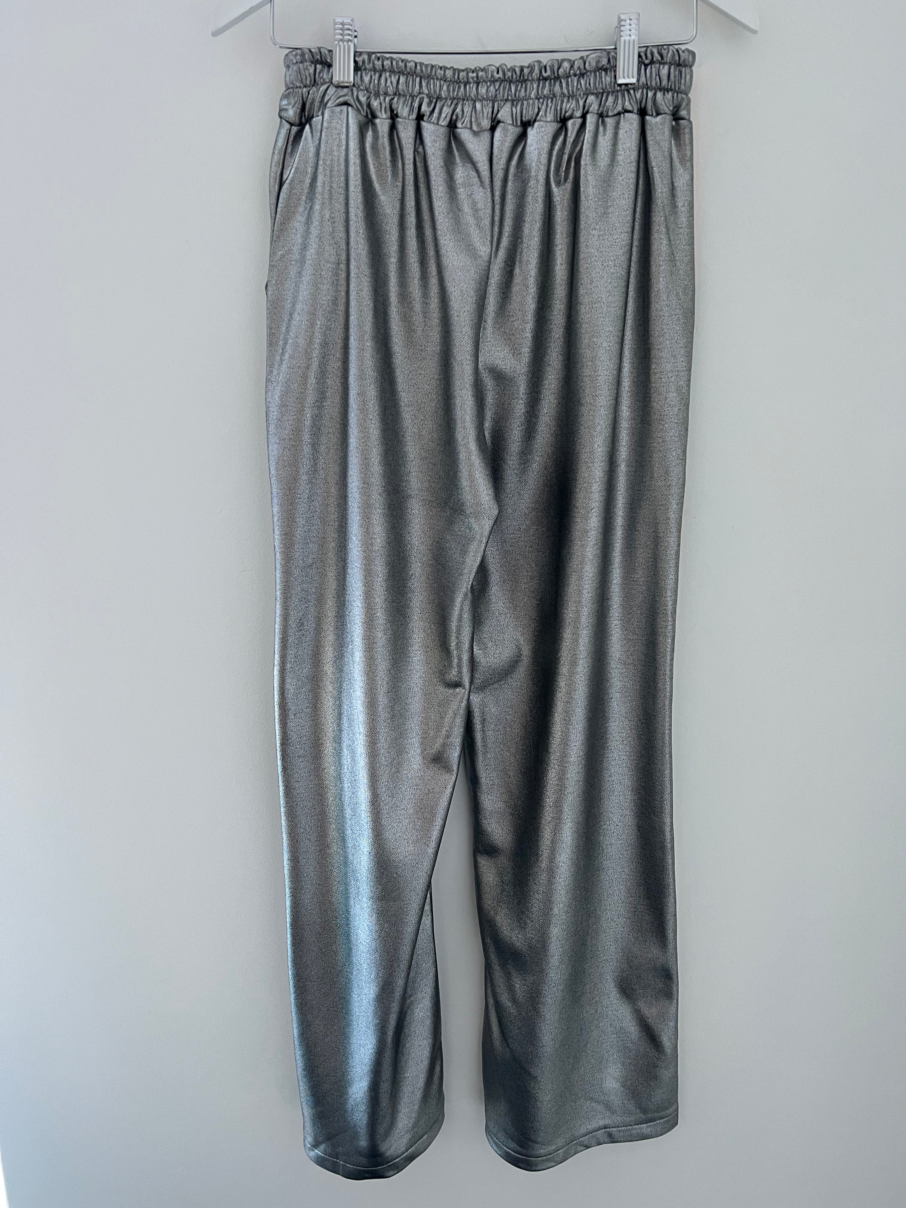 Wide Leg Stretch Jogger Trousers in Silver