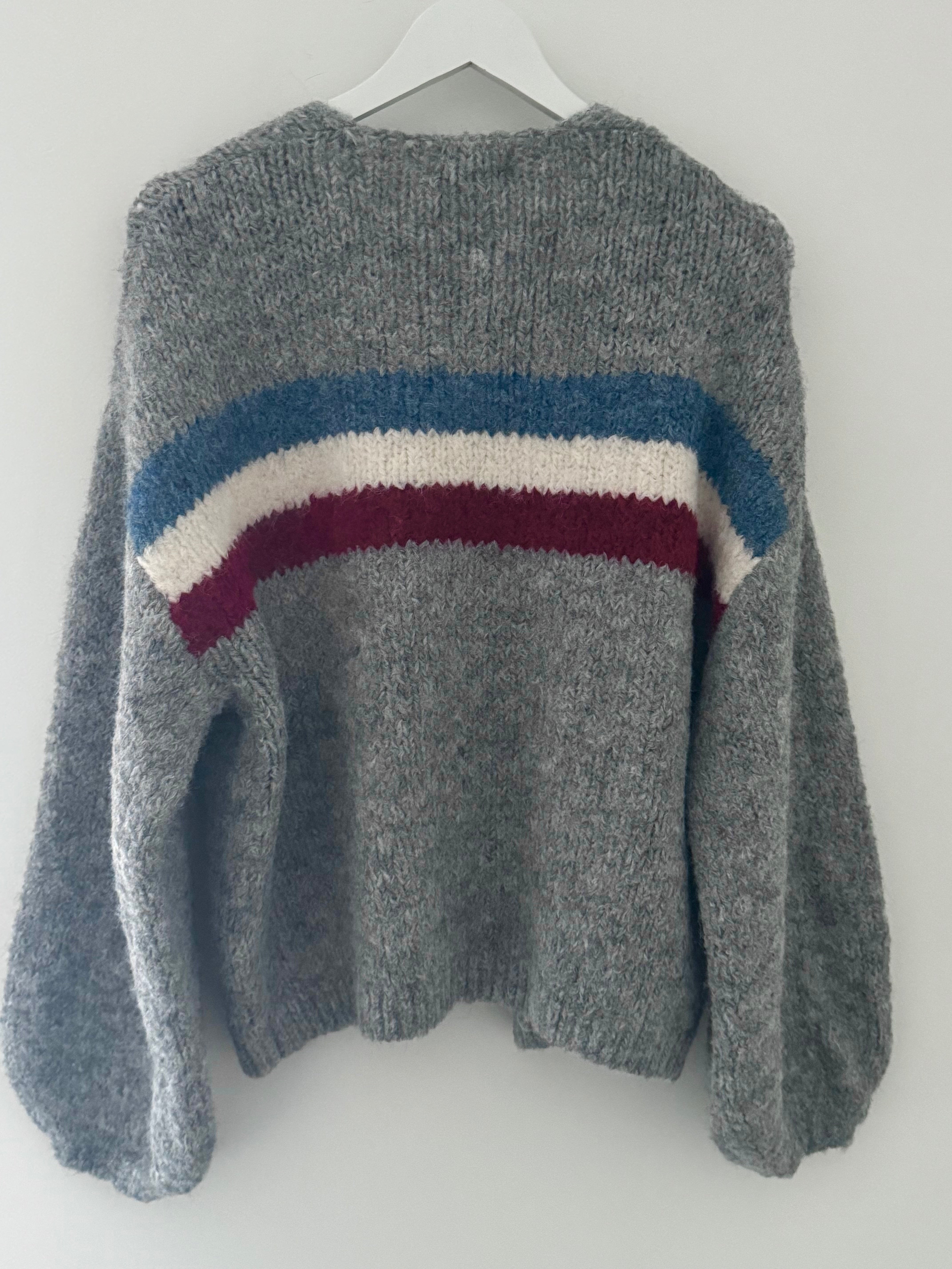 Soft Cardi with Stripes in Grey