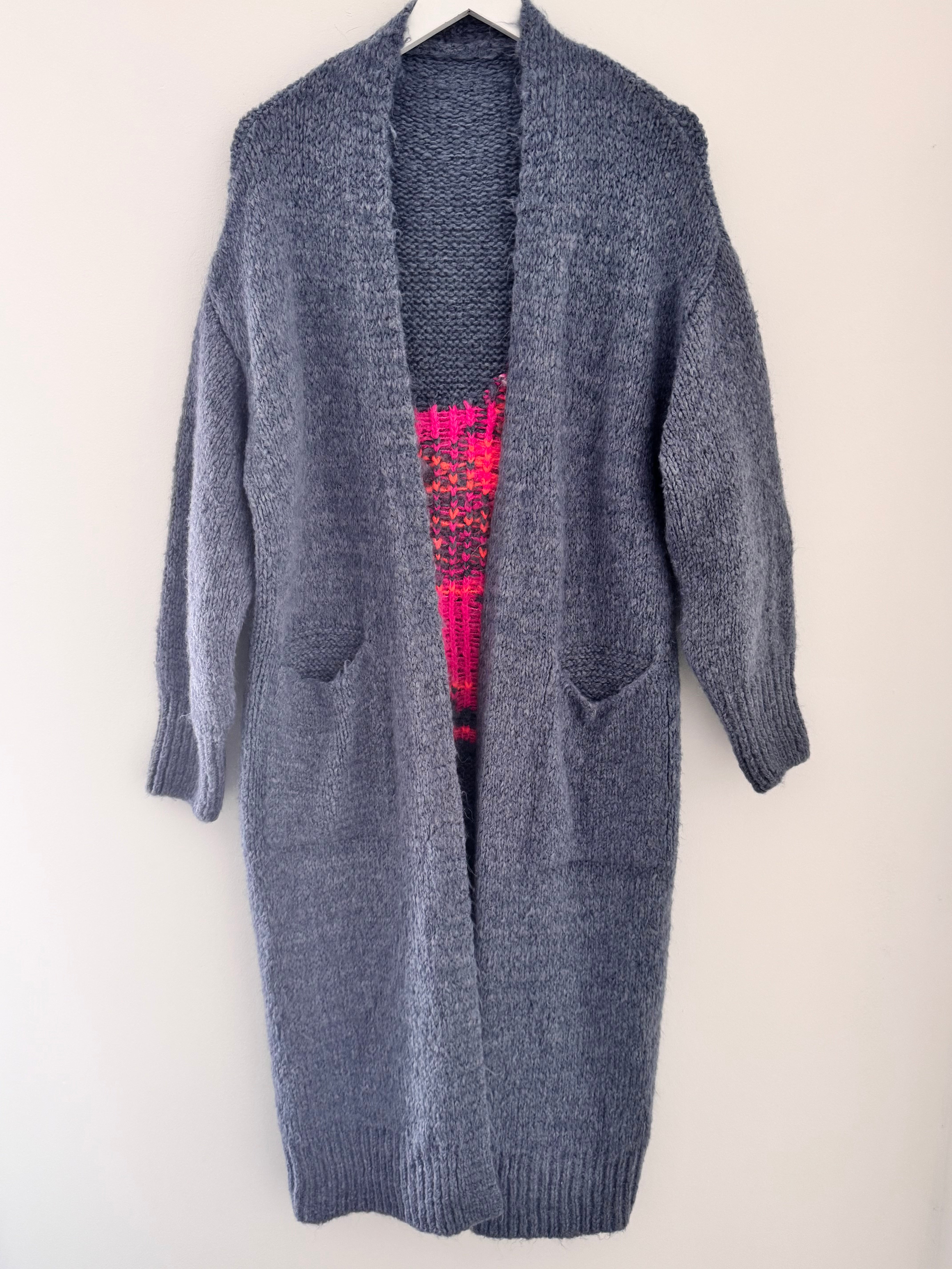 Luxe Neon Horse Cardi in Denim Blue