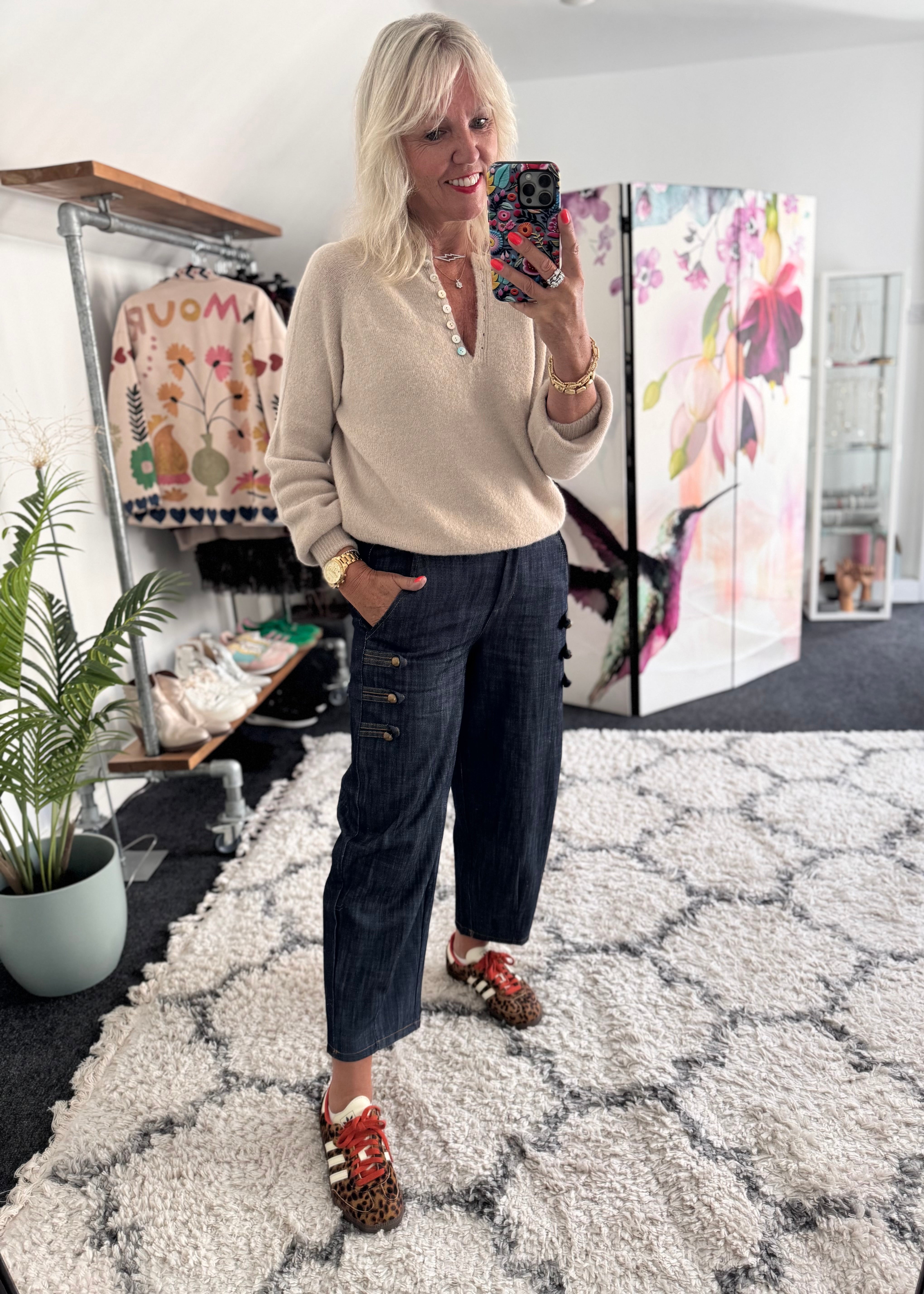 Military Barrel Leg Trousers in Dark Denim