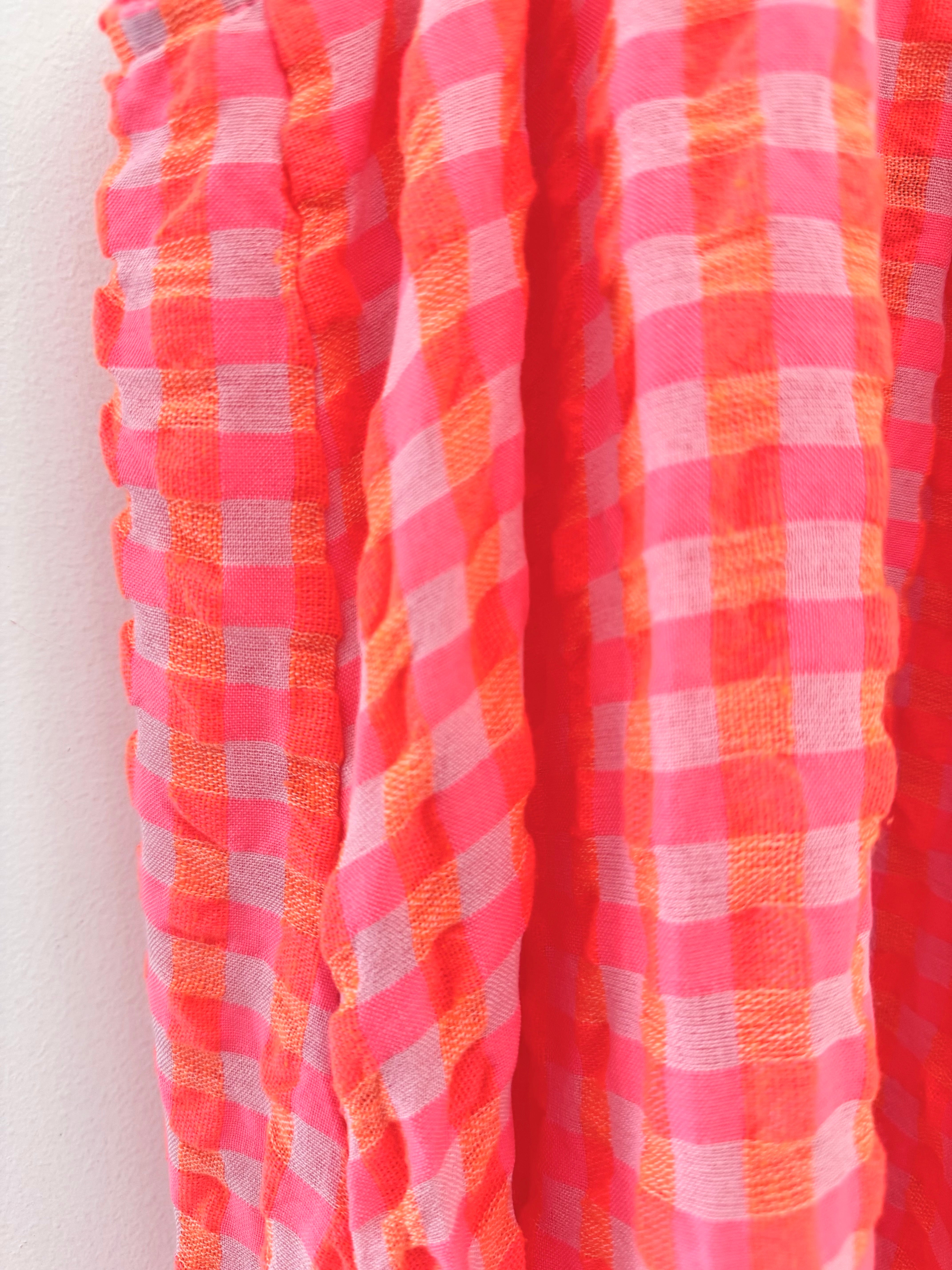 Halterneck Check Dress in Neon Pink & Orange