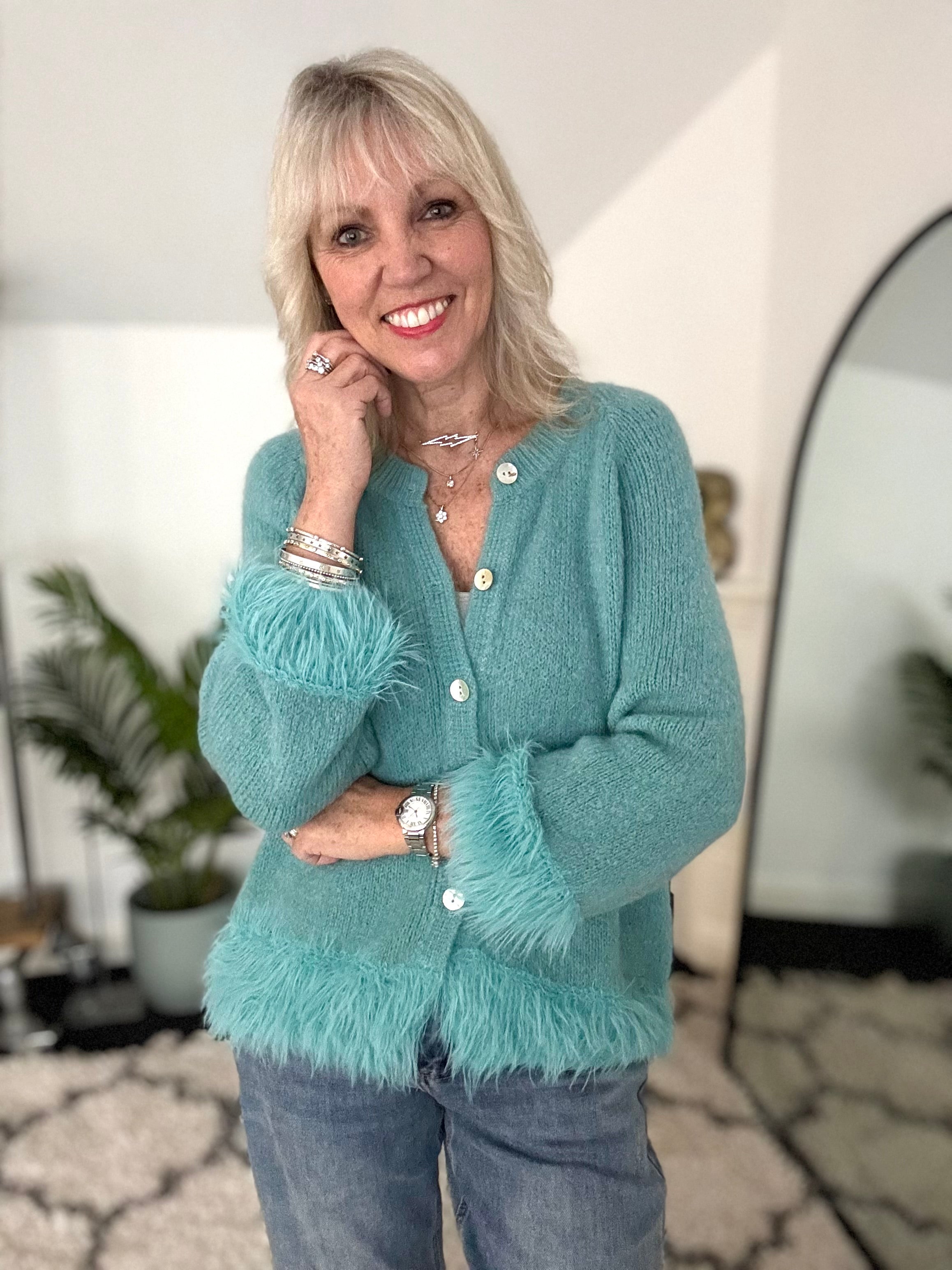 Luxe Fringe Cardigan in Seaspray