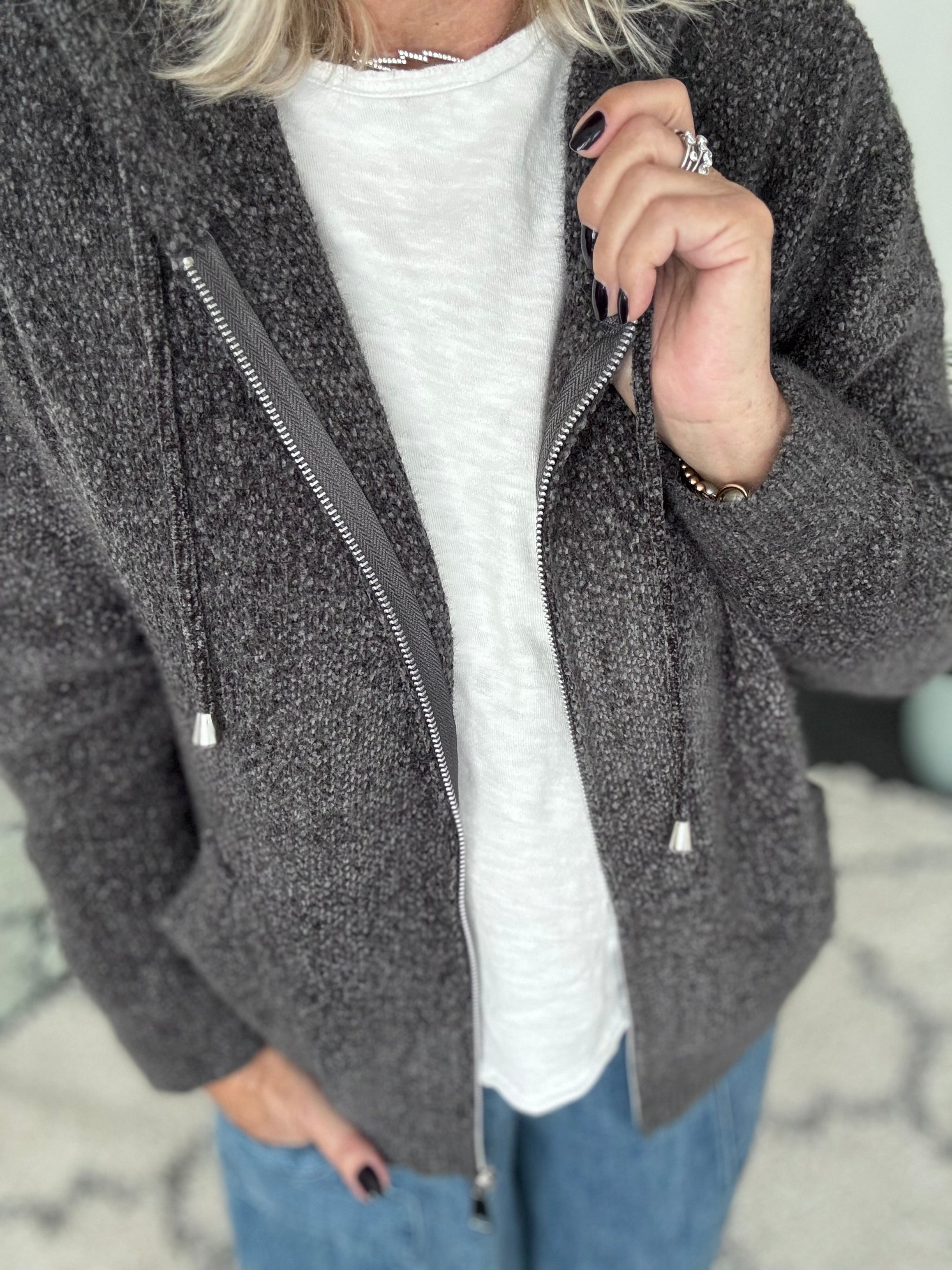 Soft Hooded Knit with Pockets in Anthracite