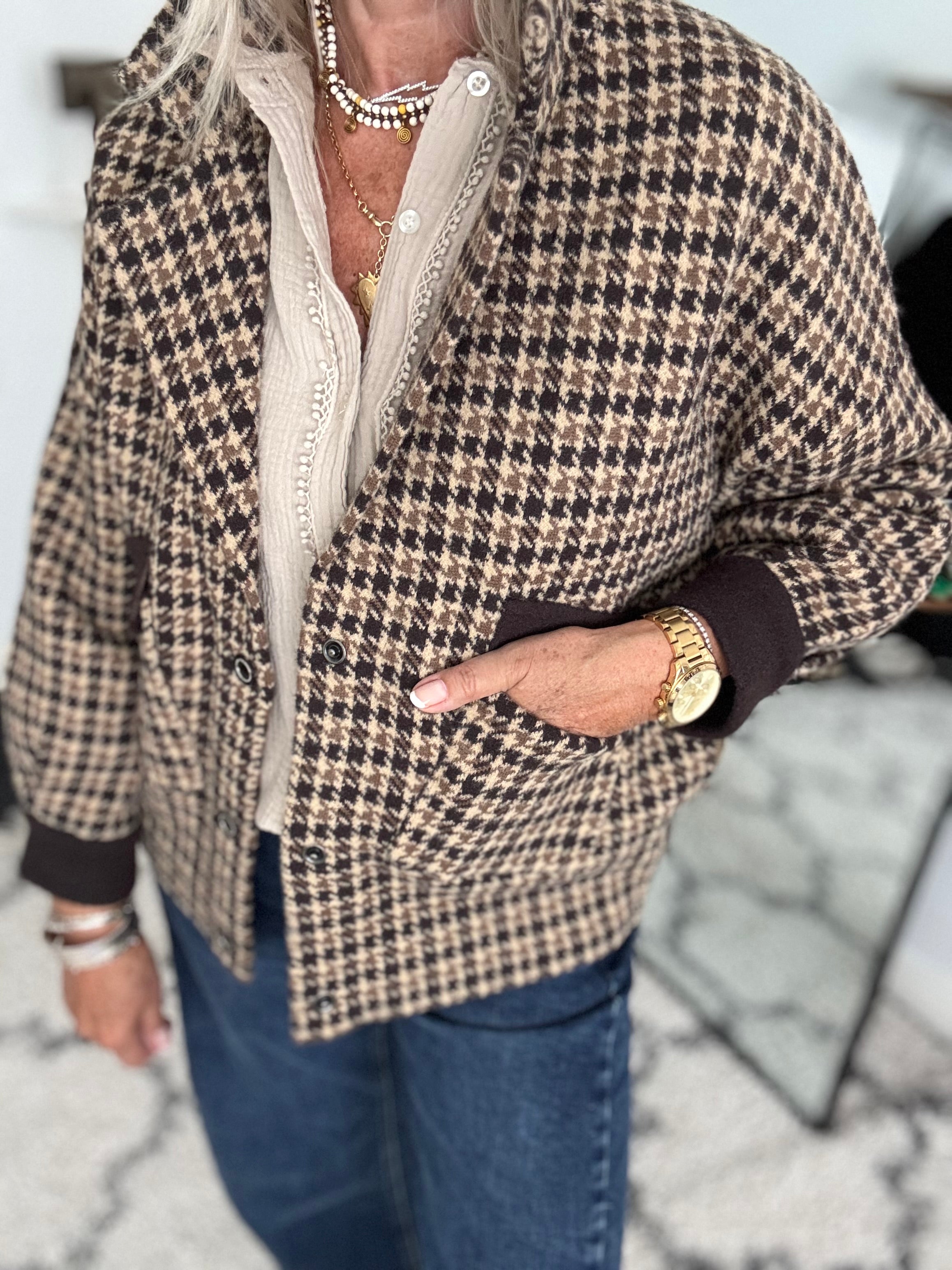 Stretch Tweed Jacket with Zip Sides