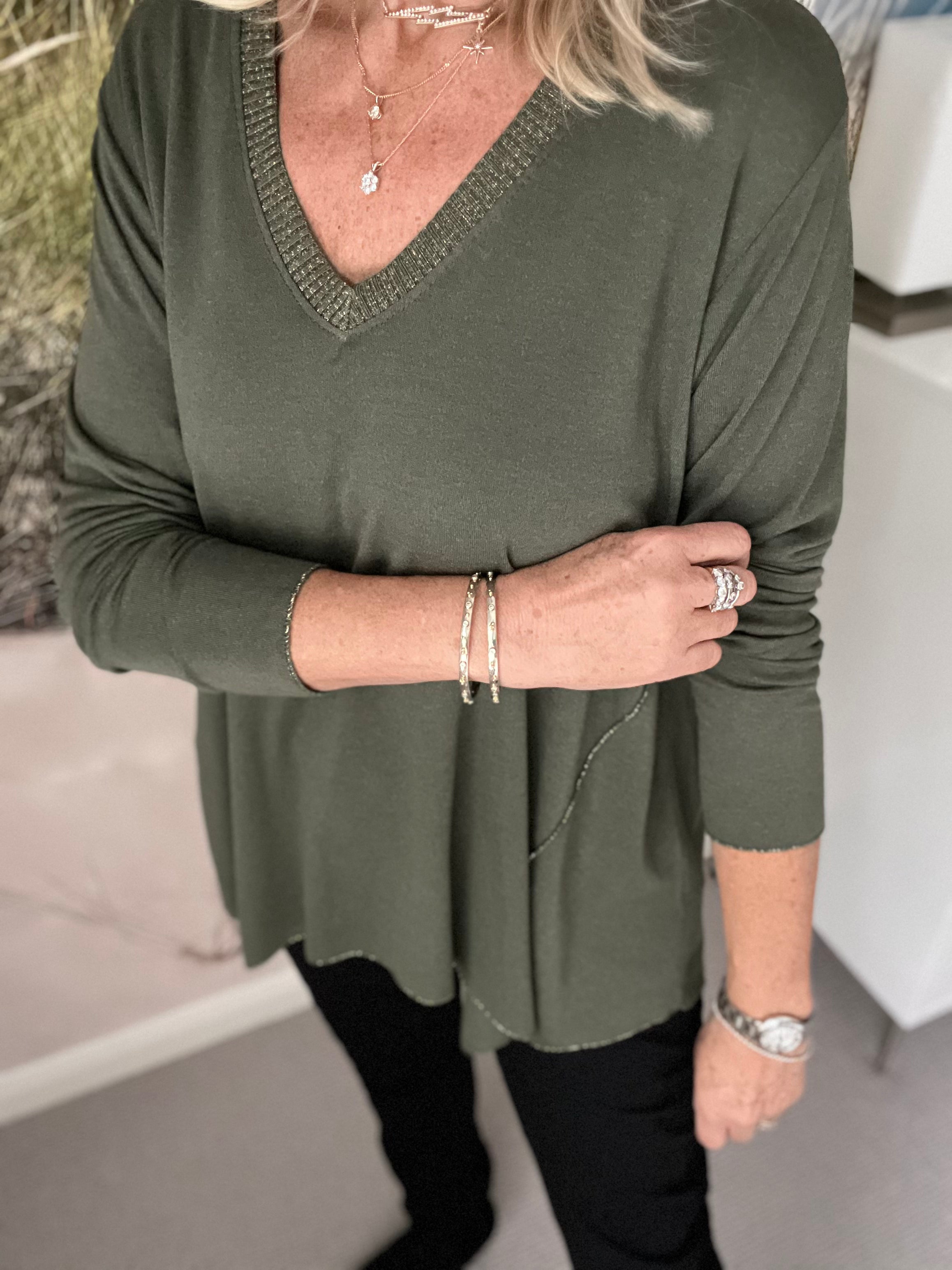 Metallic Seam Jumper in Khaki The Meek Boutique