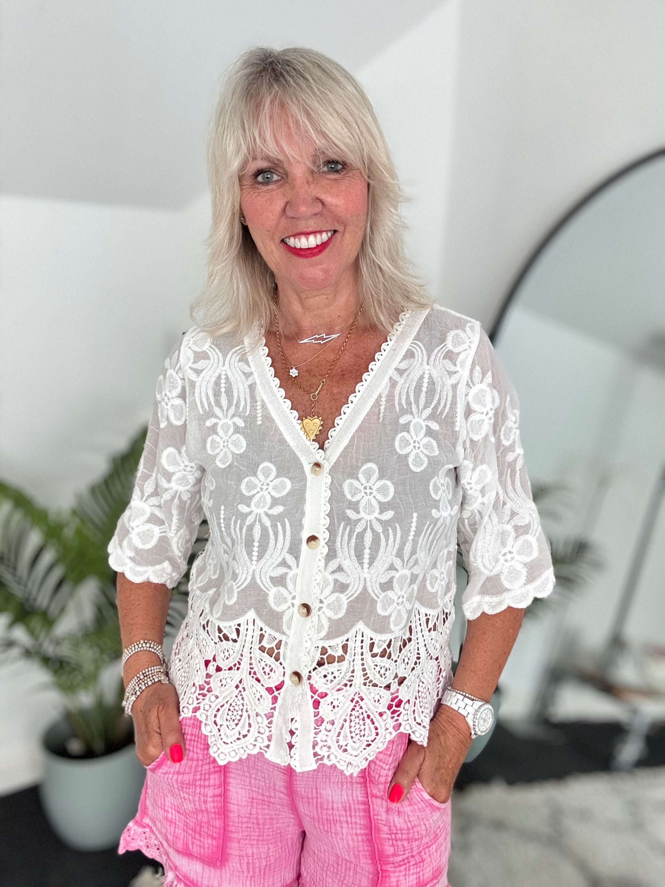 Embroidered Lace Top in Ivory