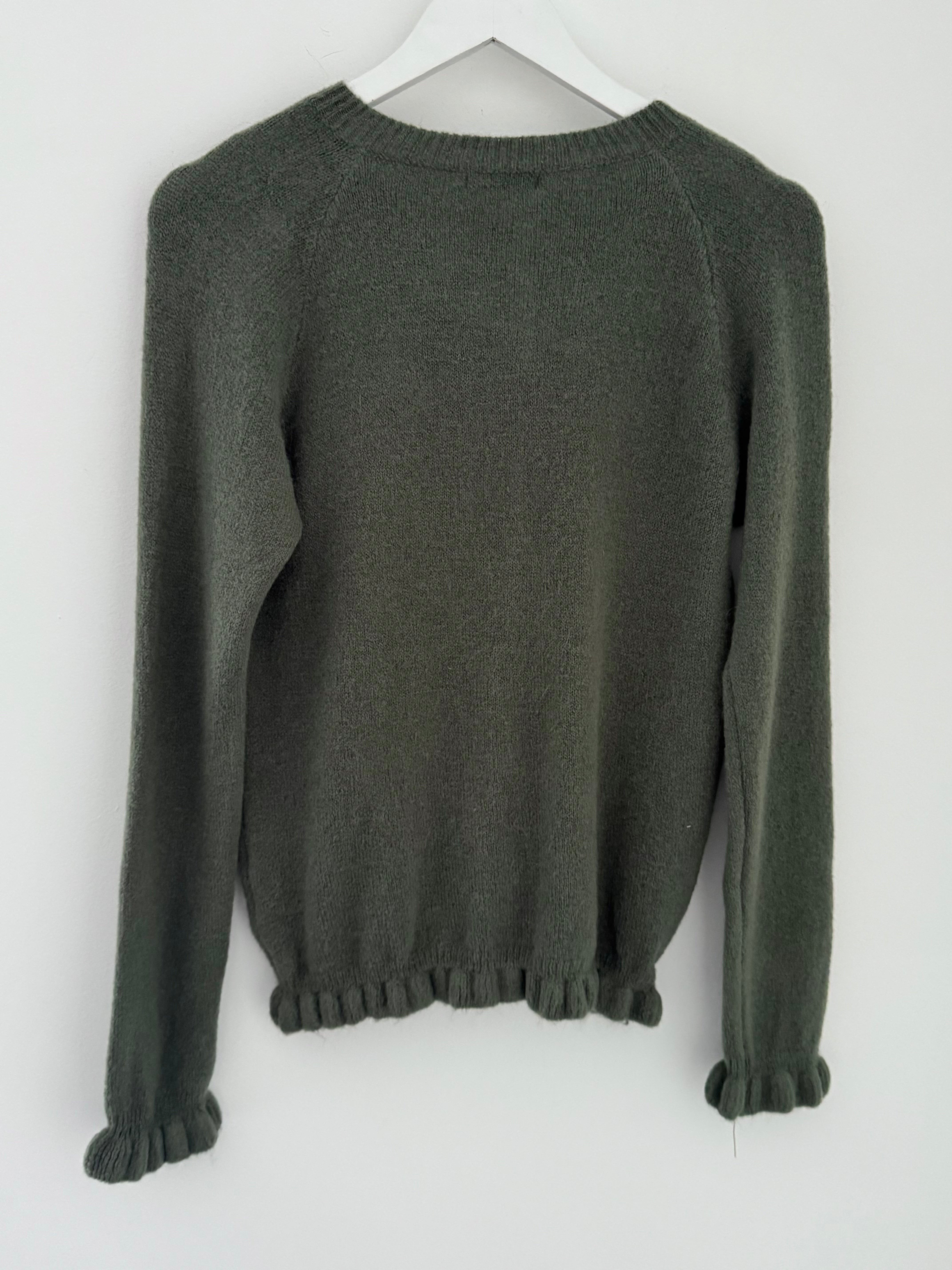 Alpaca Cardi with Frill Hems in Khaki