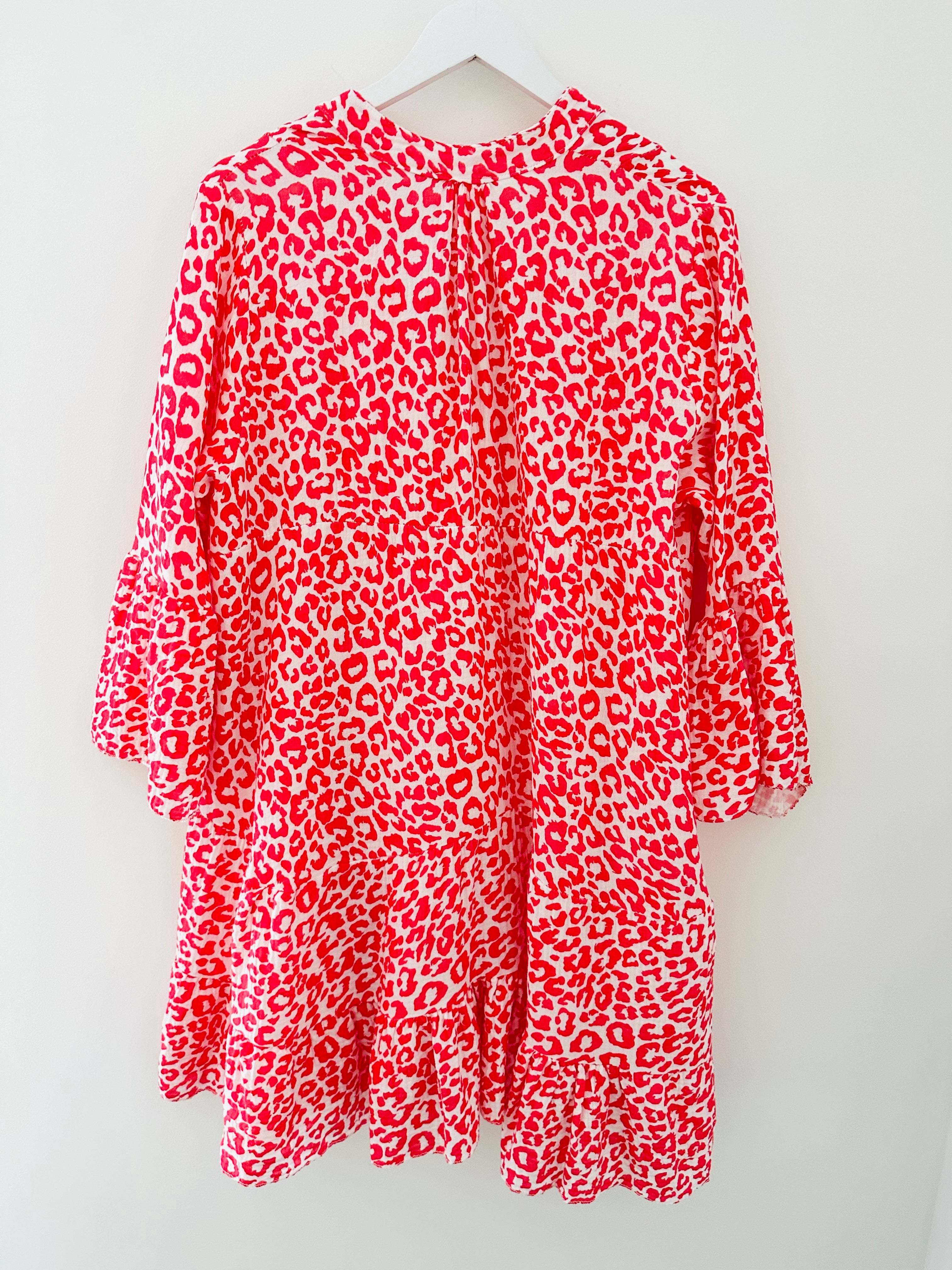 Cheesecloth Print Dress in Bright Red & White