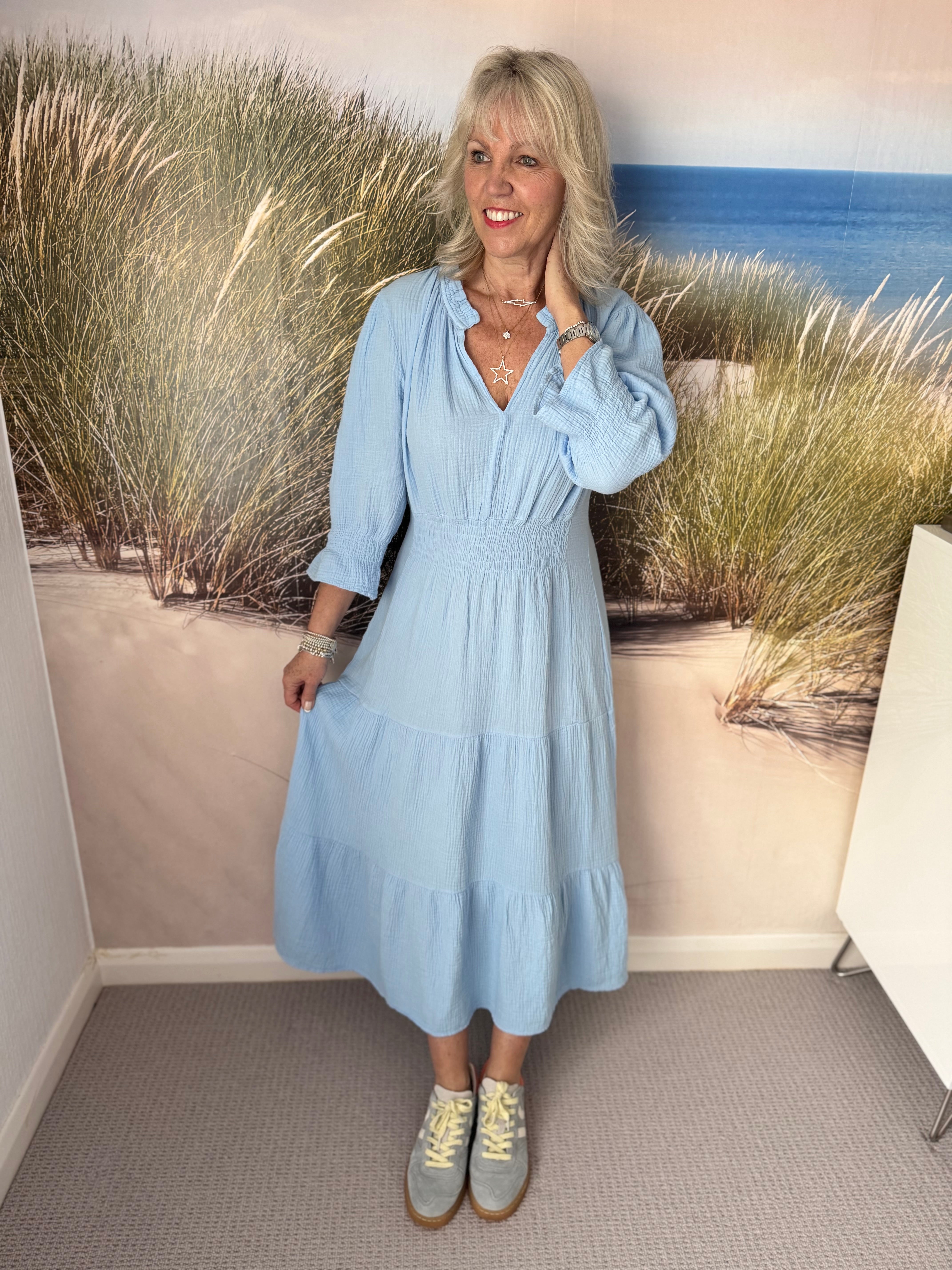 Cheesecloth Midi Dress in Blue