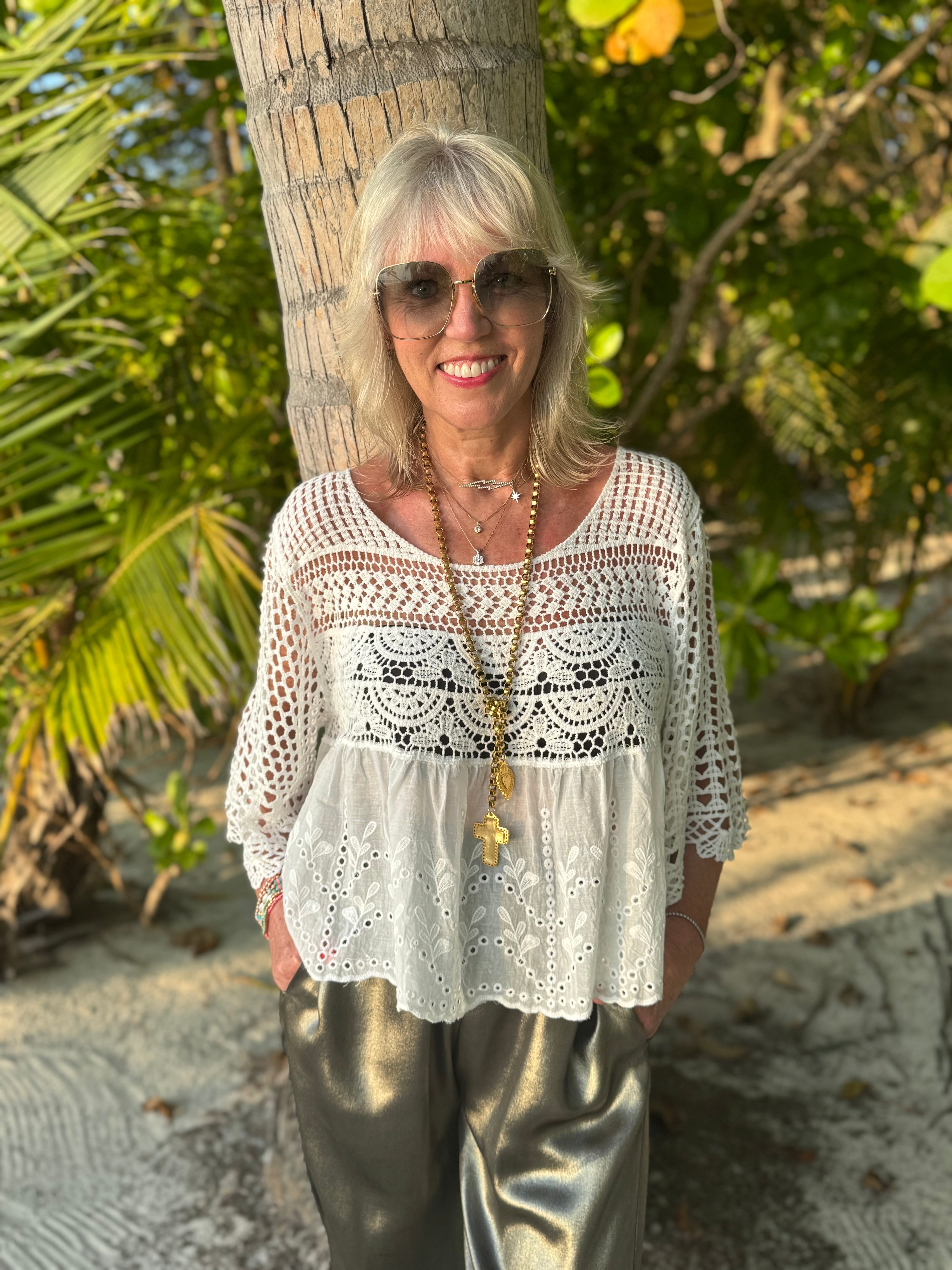 Crochet Scoop Neck Top in White