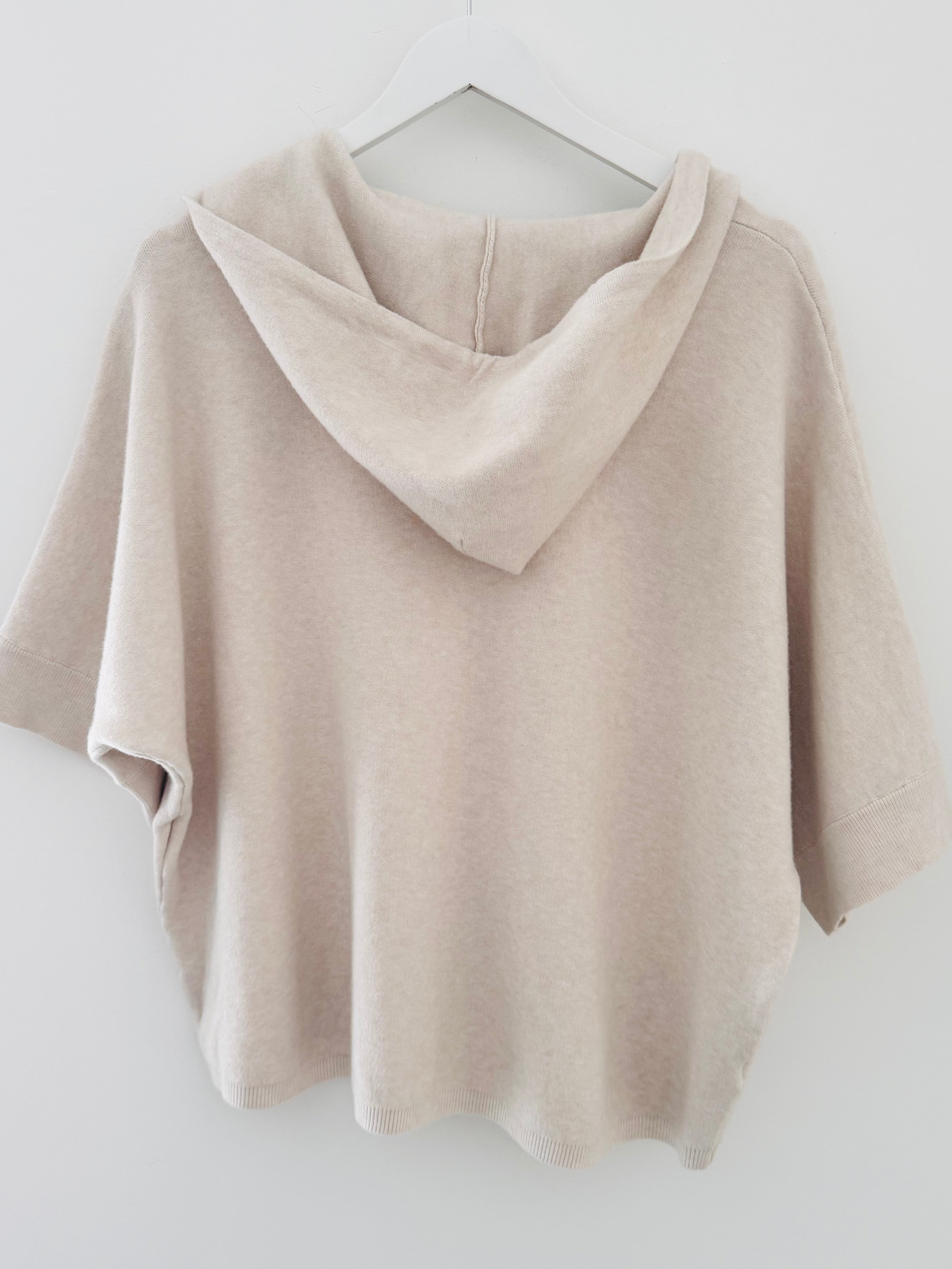 Soft Hooded Zipped Knit in Ecru