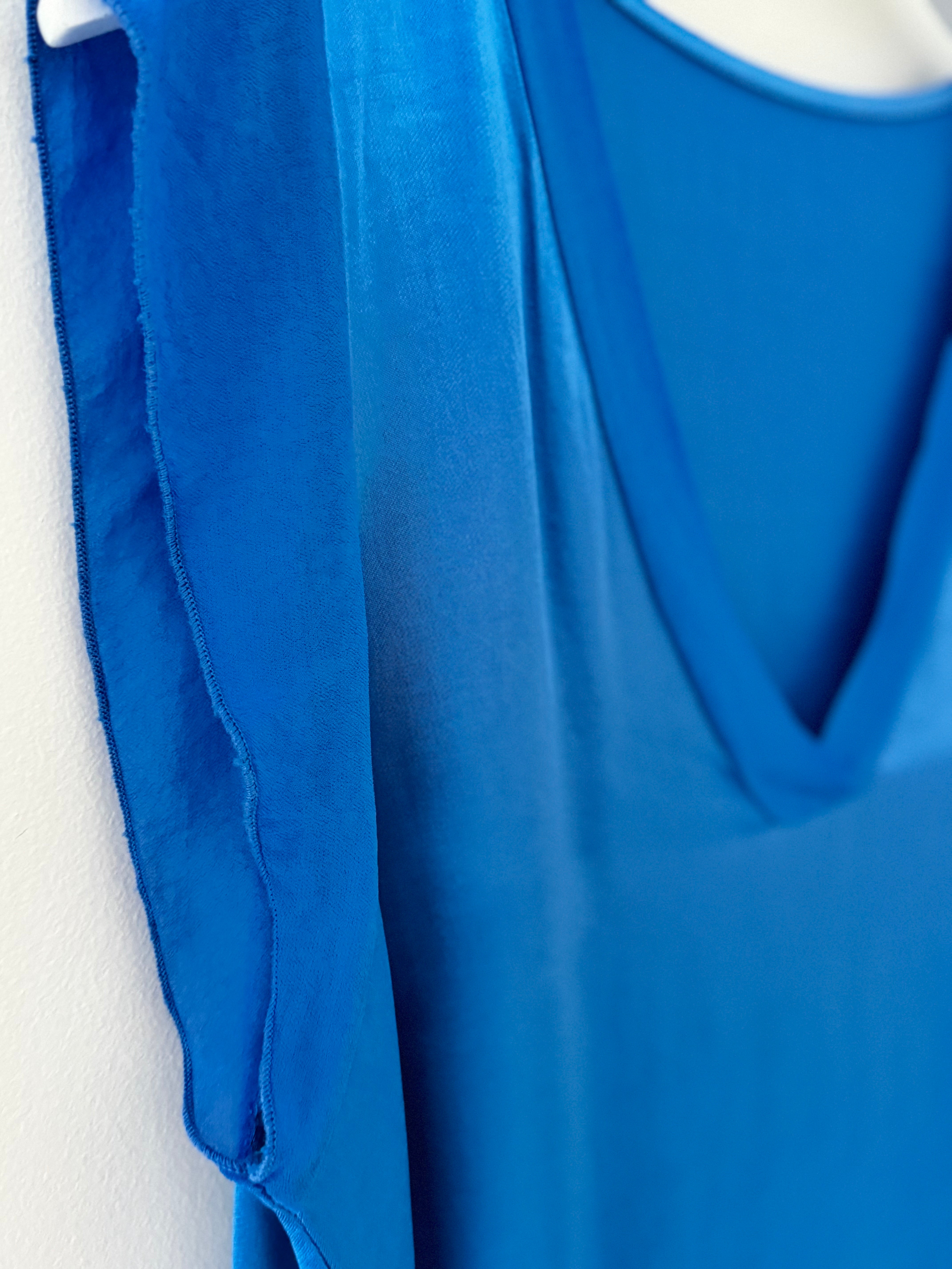 Silky V Neck Tank in Blue